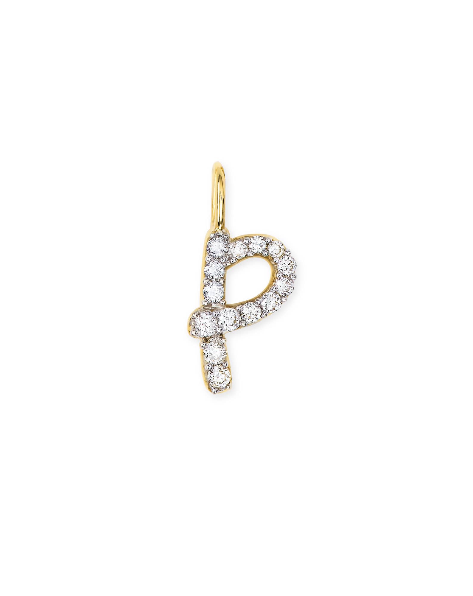 14k Yellow Gold Letter P Charm in White Diamond