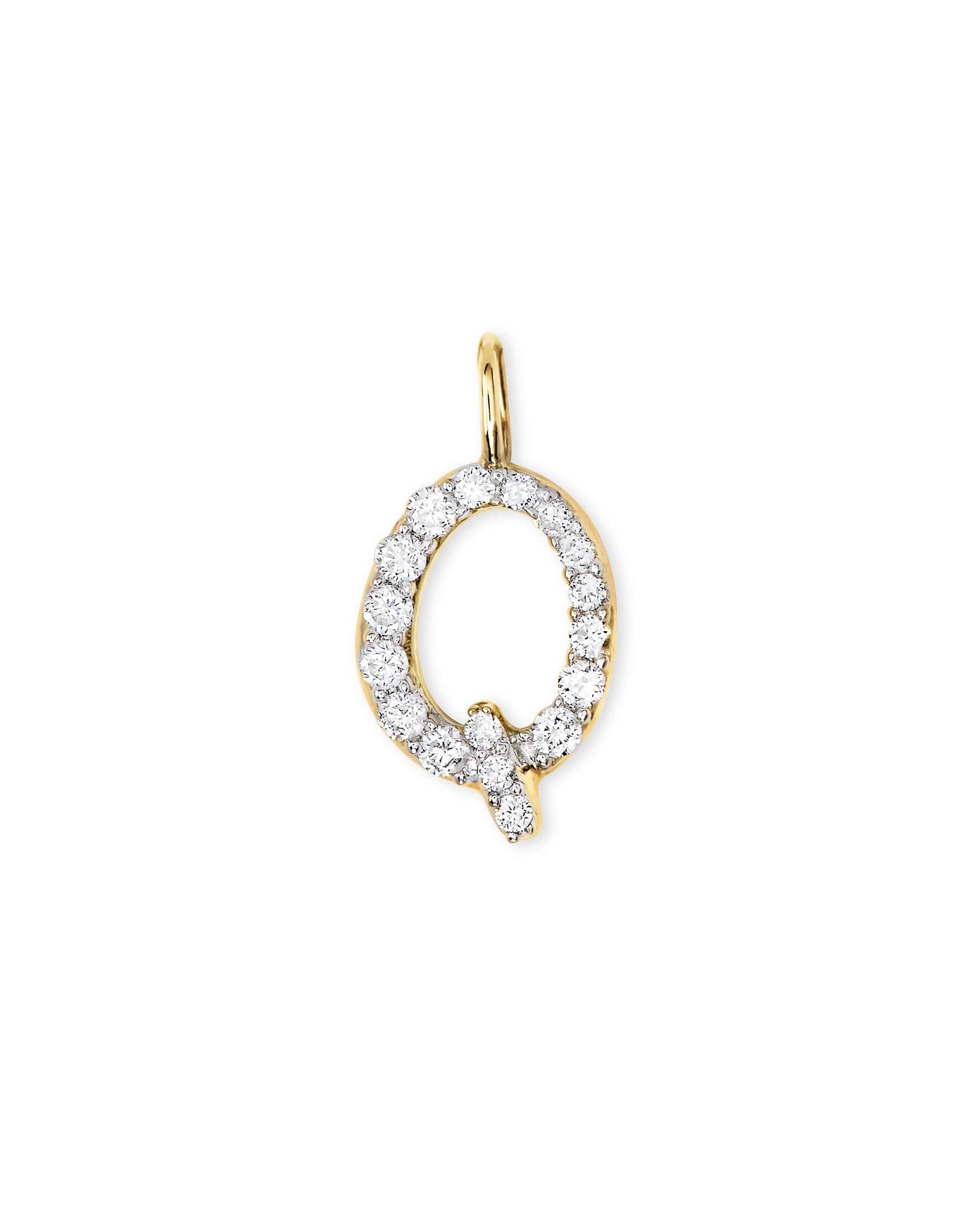 14k Yellow Gold Letter Q Charm in White Diamond