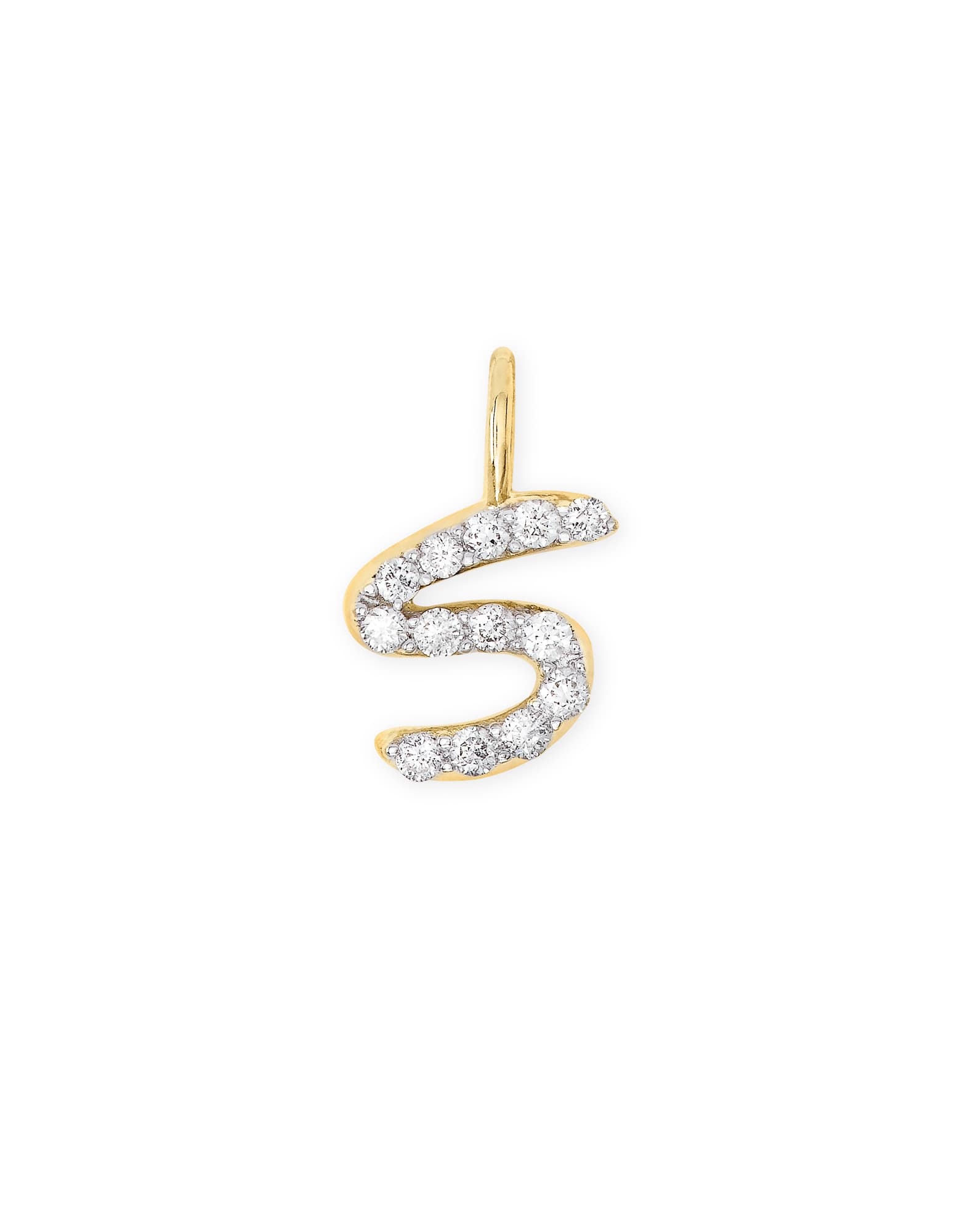 14k Yellow Gold Letter S Charm in White Diamond