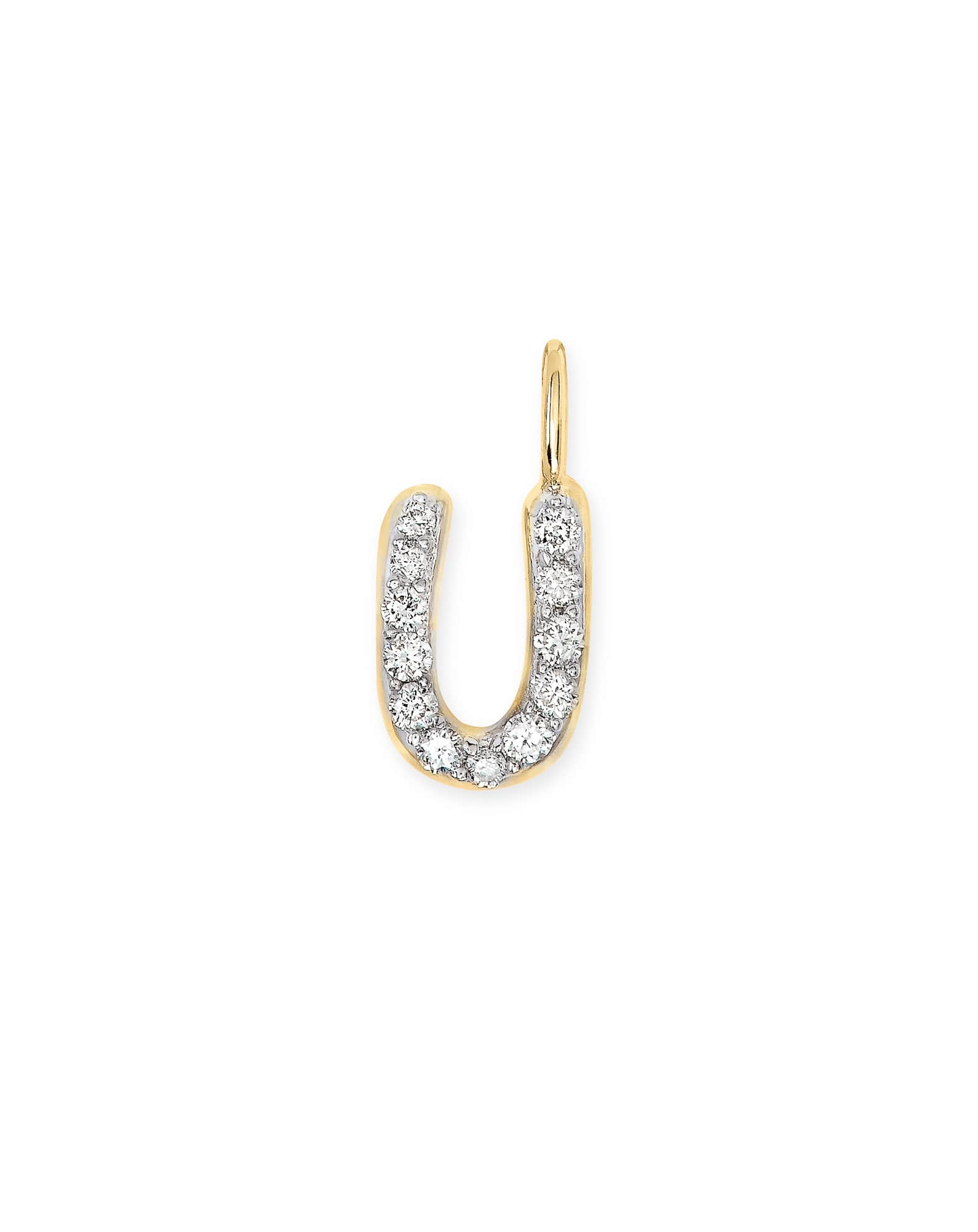 14k Yellow Gold Letter U Charm in White Diamond