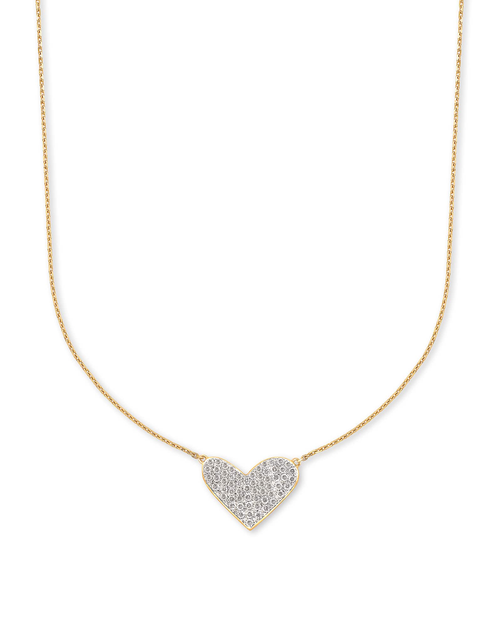 Large Heart 14k Yellow Gold Pendant Necklace in White Diamond