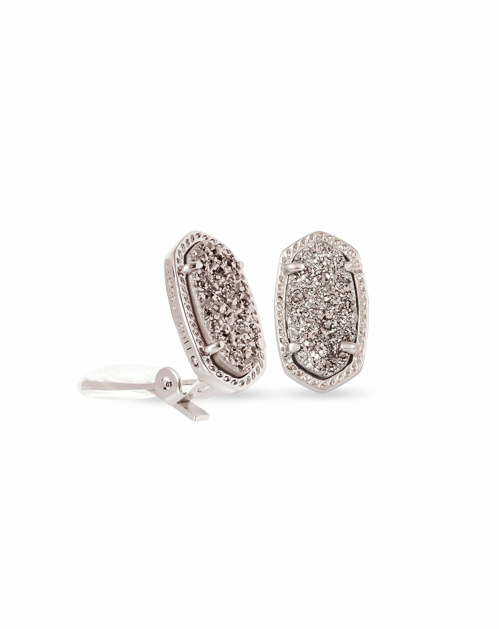 Ellie Clip-On Silver Stud Earrings in Platinum Drusy