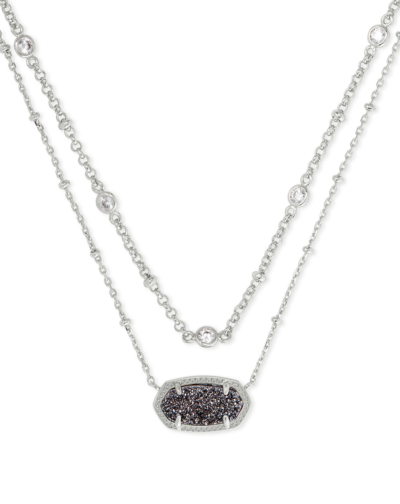 Elisa Silver Multi Strand Necklace in Platinum Drusy