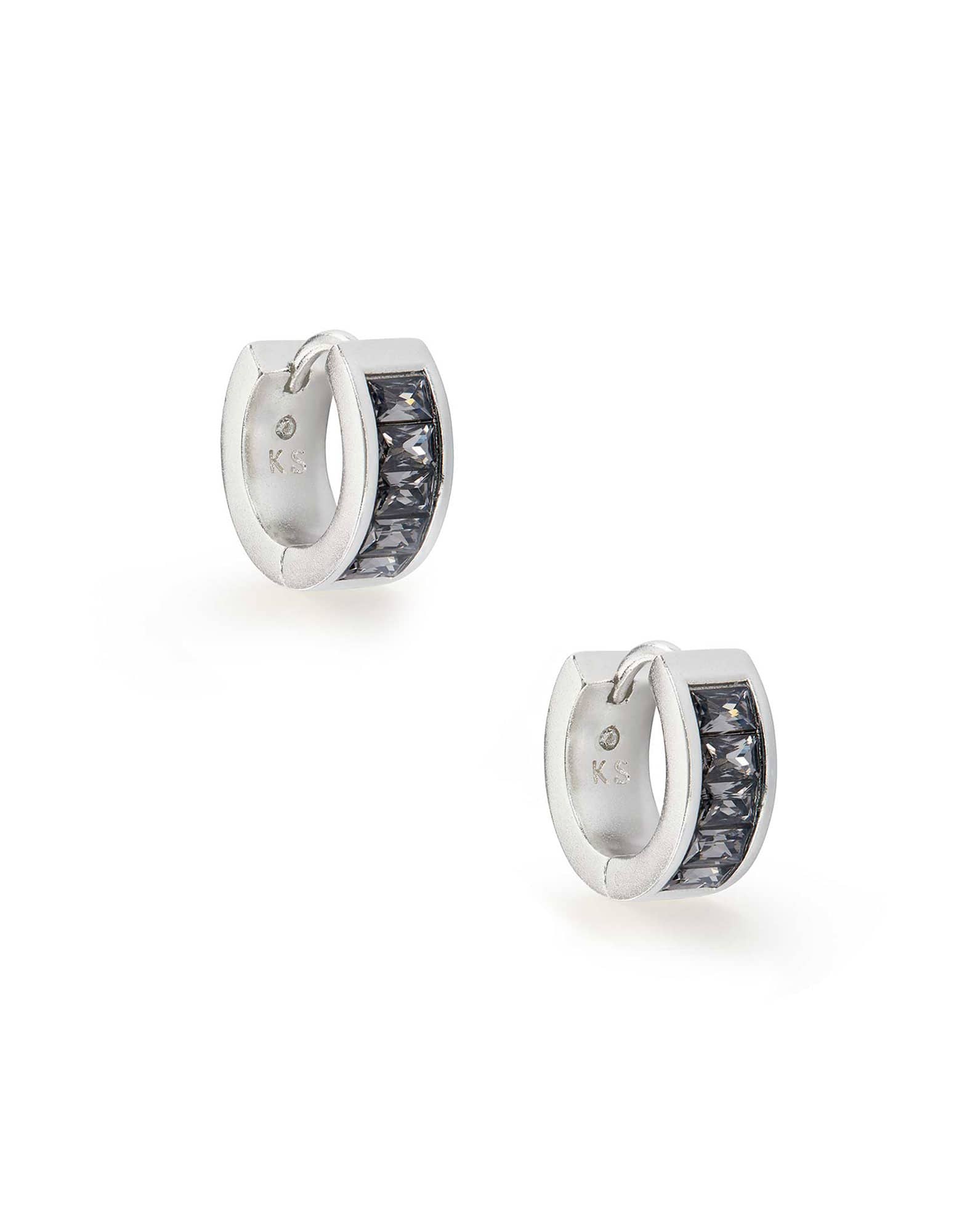 Jack Silver Huggie Earrings in Charcoal Gray Crystal