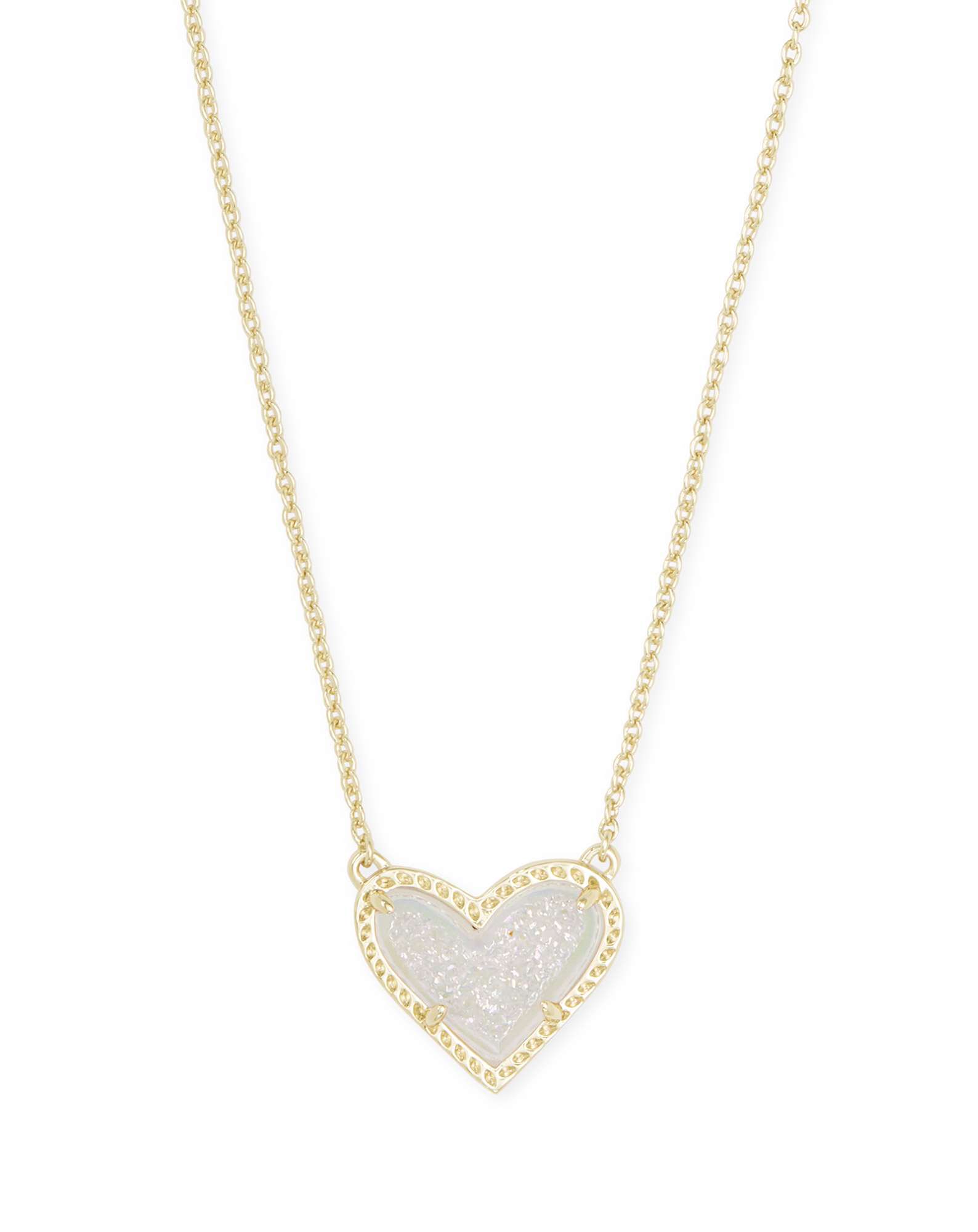 Ari Heart Gold Pendant Necklace in Iridescent Drusy