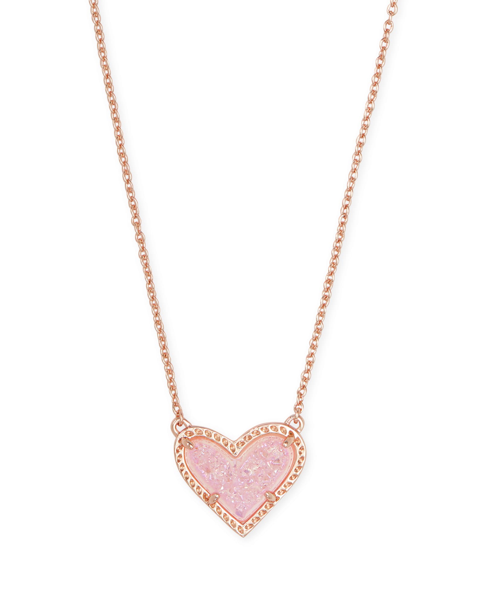 Ari Heart Rose Gold Pendant Necklace in Light Pink Drusy