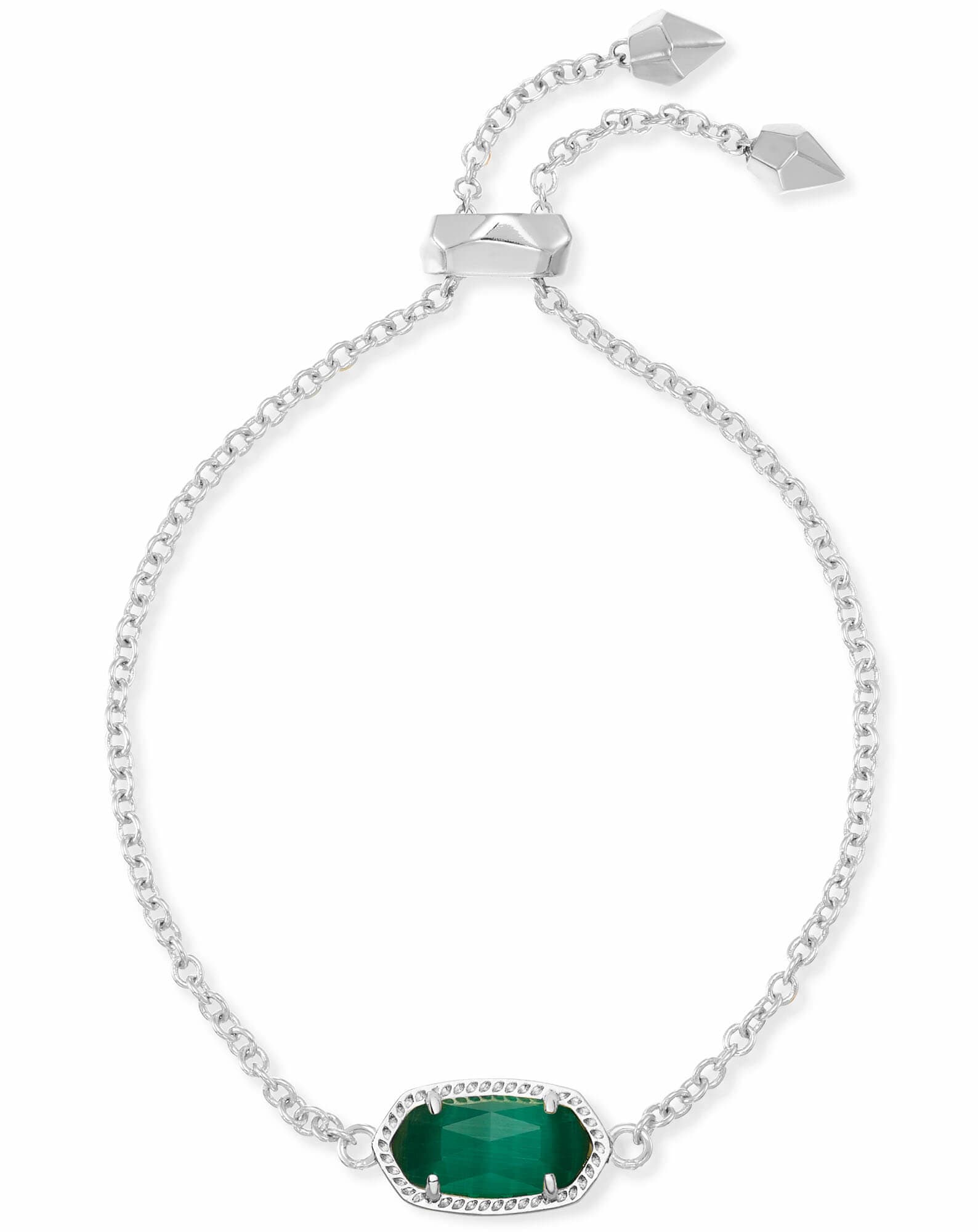 Elaina Silver Adjustable Chain Bracelet in Emerald Cat’s Eye
