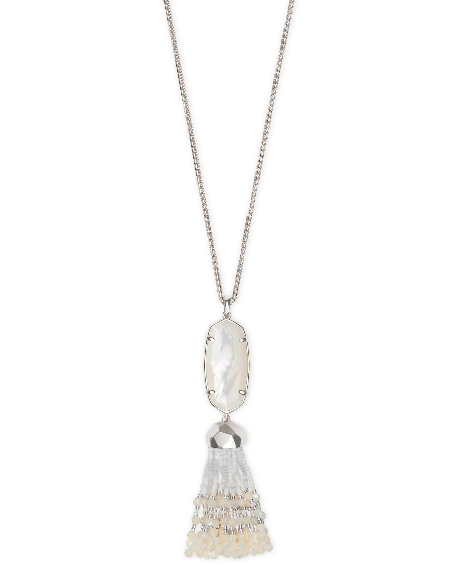 Eva Long Pendant Necklace in Silver
