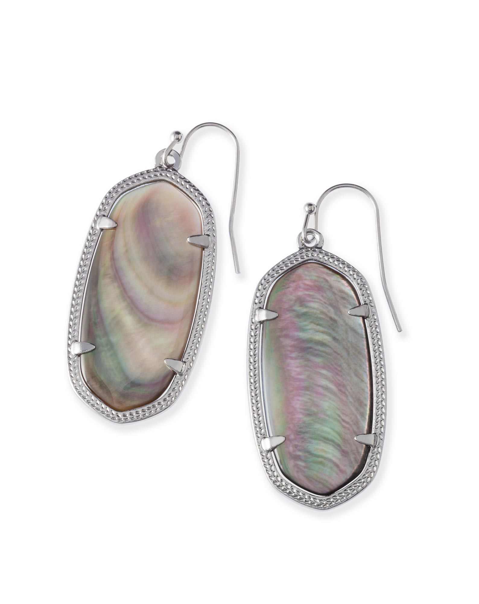 Elle Silver Drop Earrings in Black Mother-of-Pearl