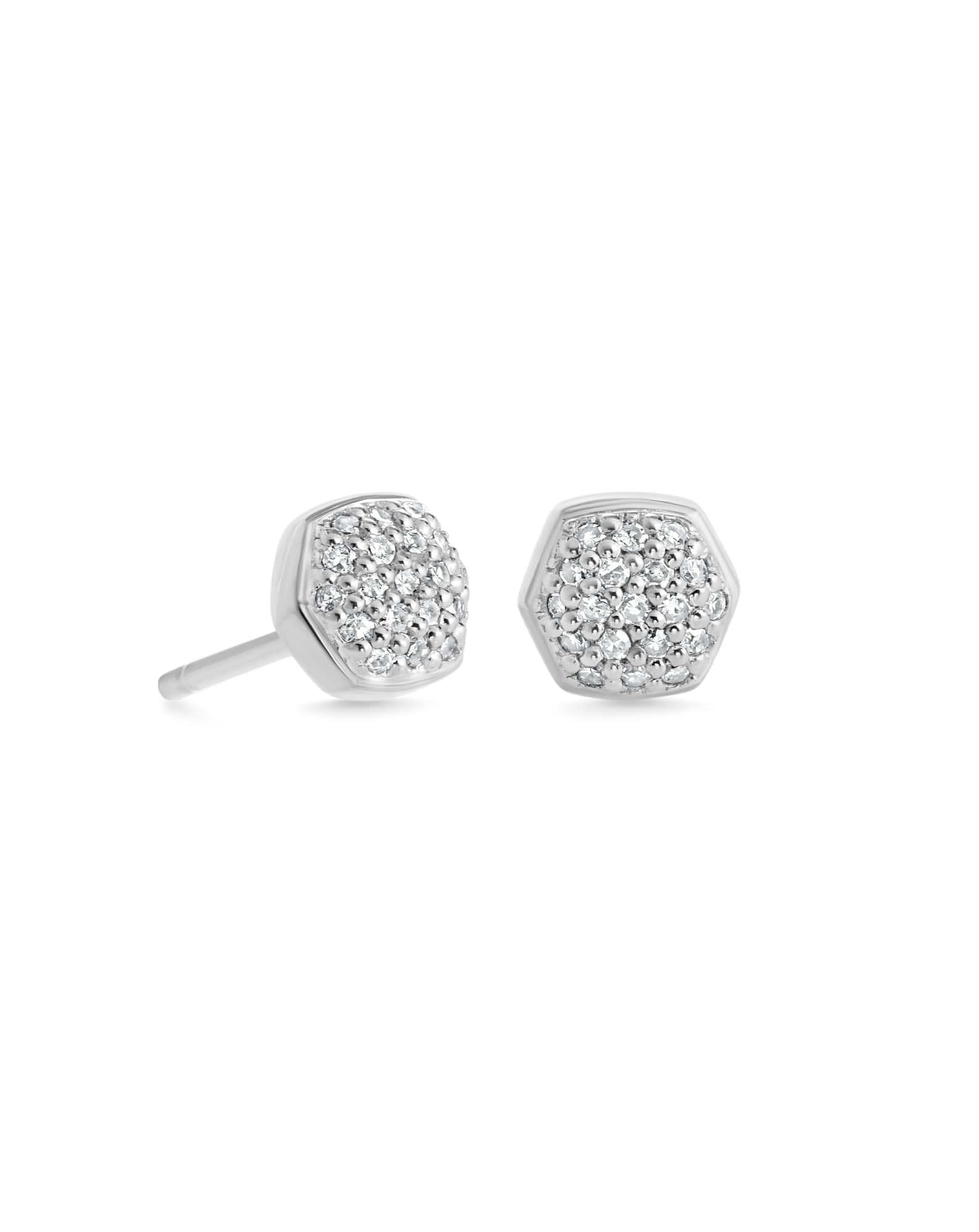 Davie Sterling Silver Pave Stud Earrings in White Diamond