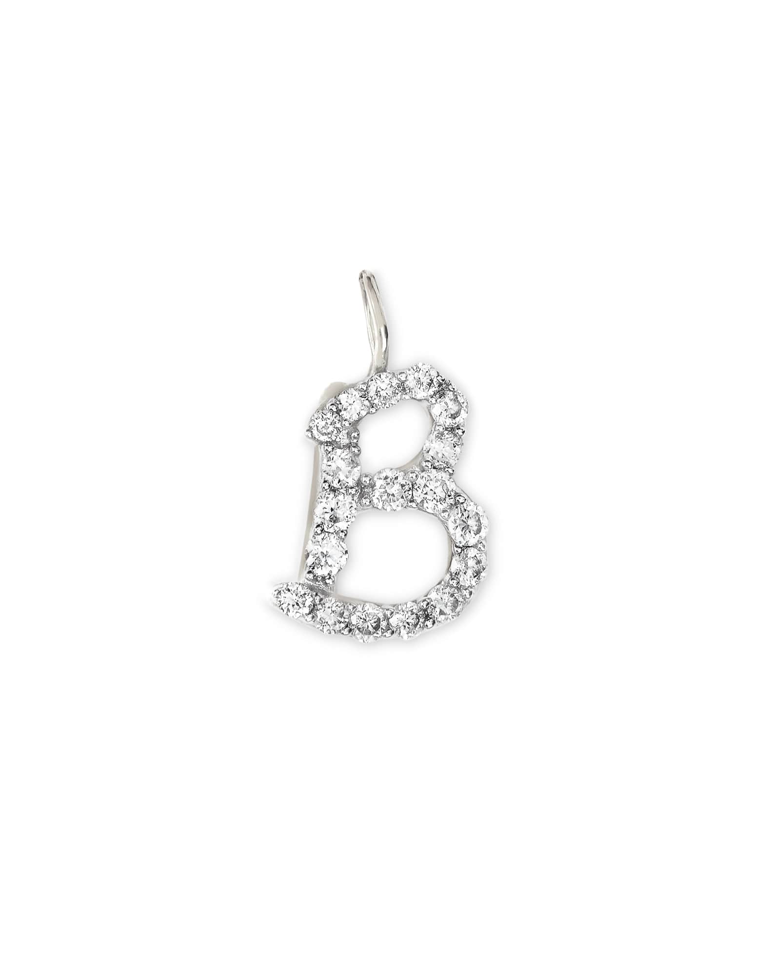 0.12 ct 14k White Gold Letter B Charm in White Diamond