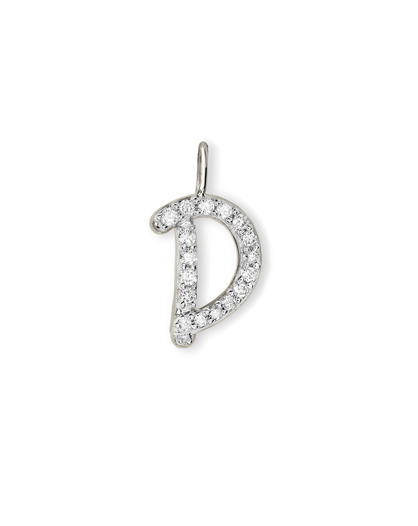 14k White Gold Letter D Charm in White Diamond