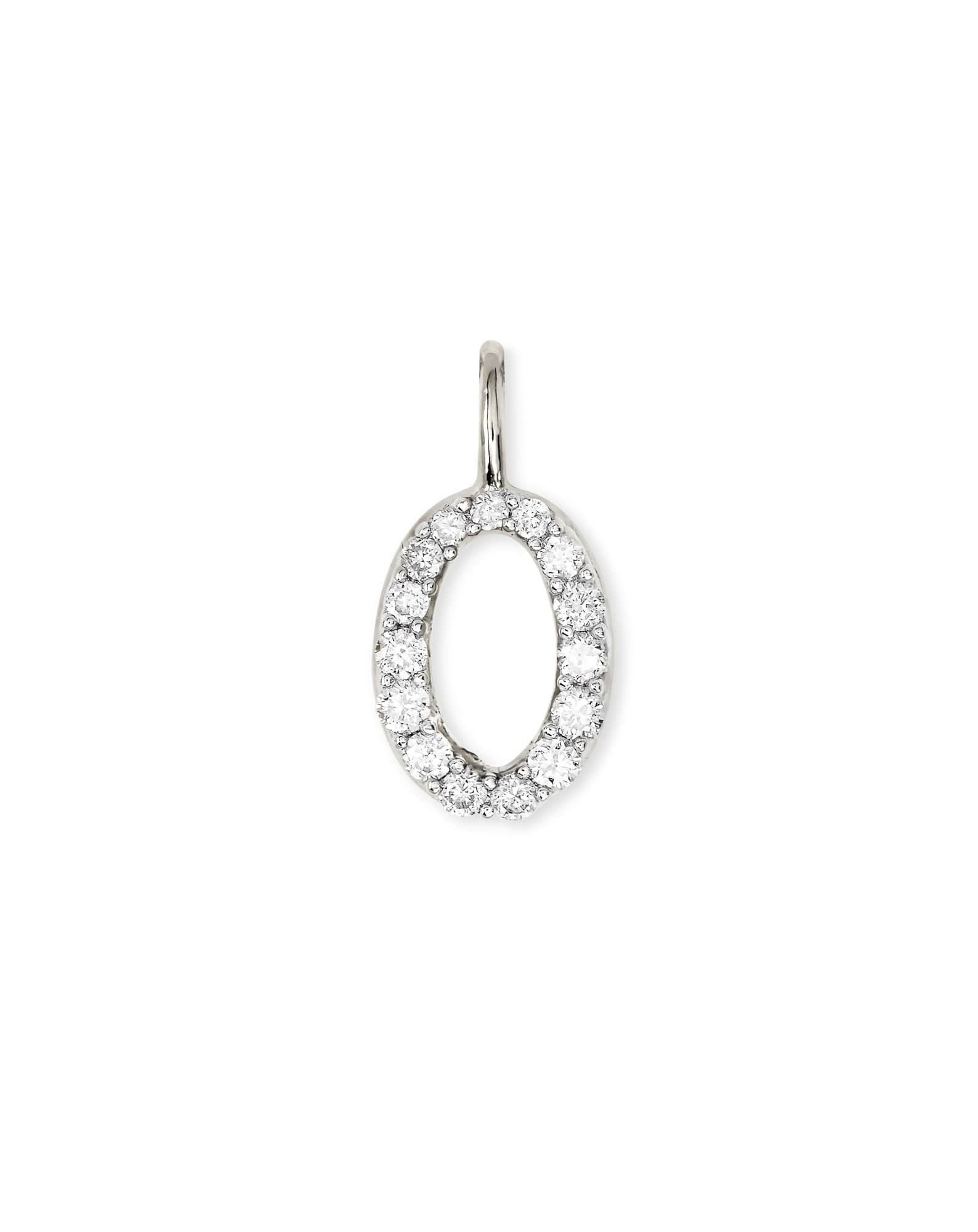 14k White Gold Letter O Charm in White Diamond