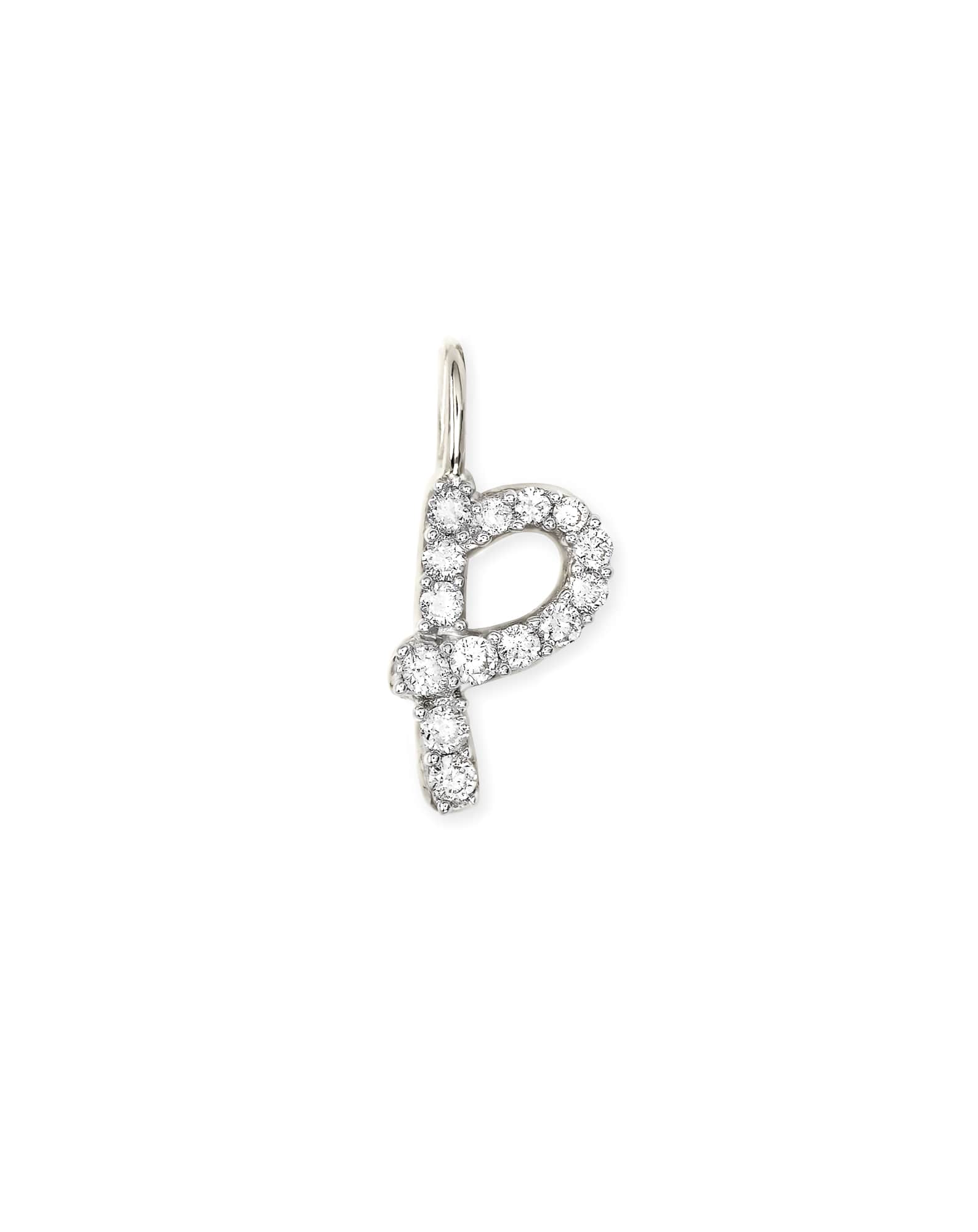 14k White Gold Letter P Charm in White Diamond