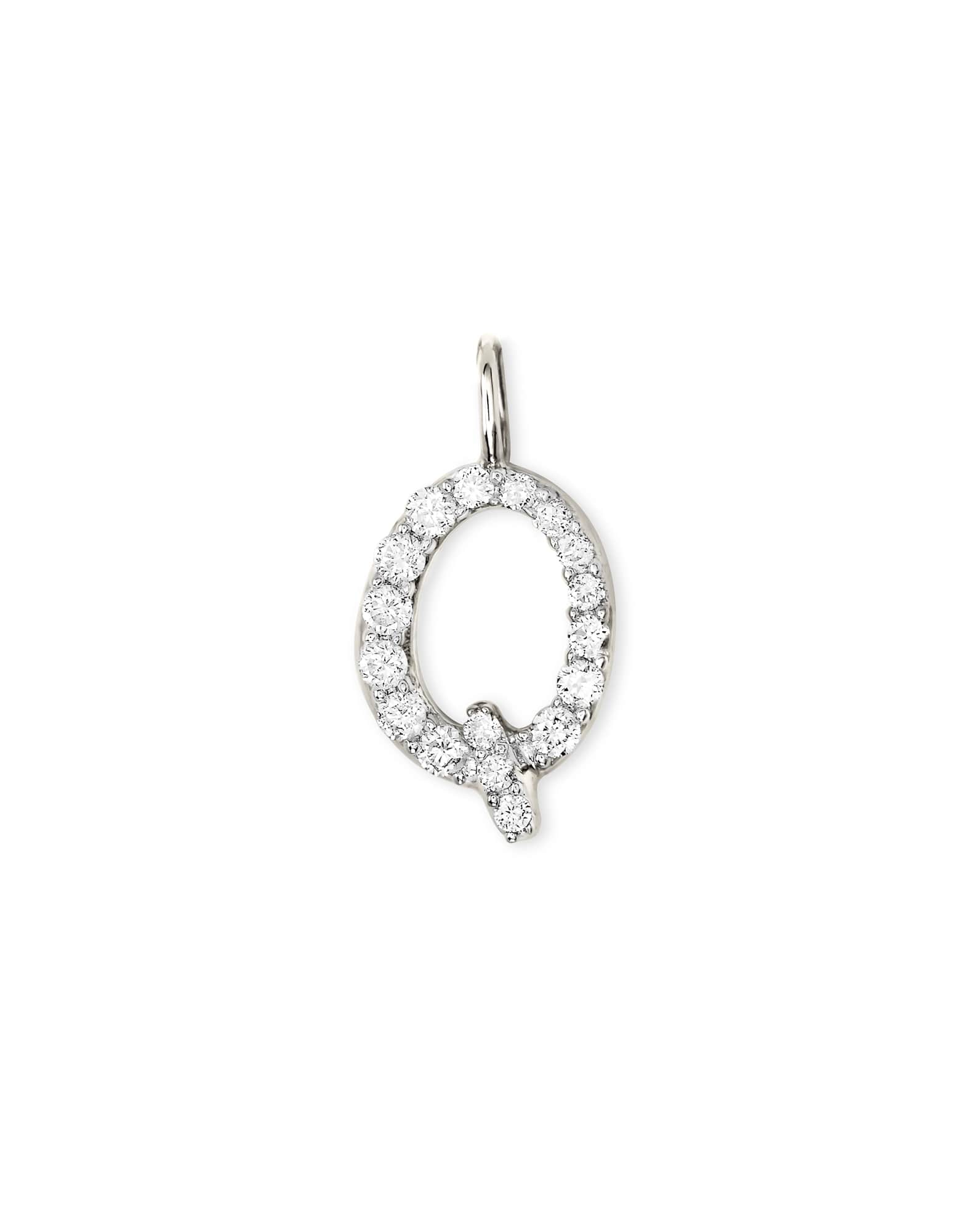 14k White Gold Letter Q Charm in White Diamond