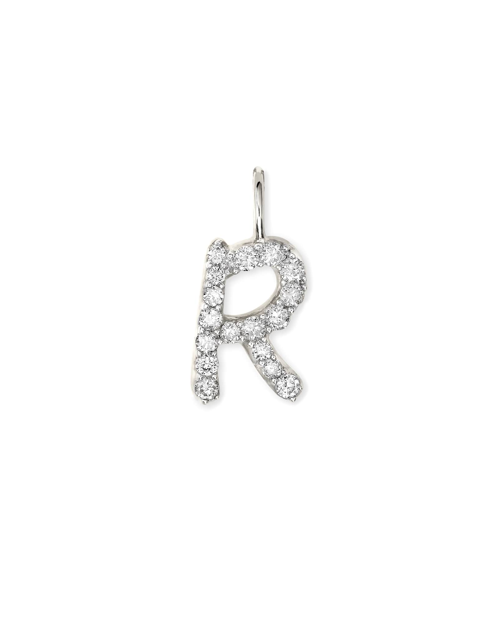 0.12 ct 14k White Gold Letter R Charm in White Diamond