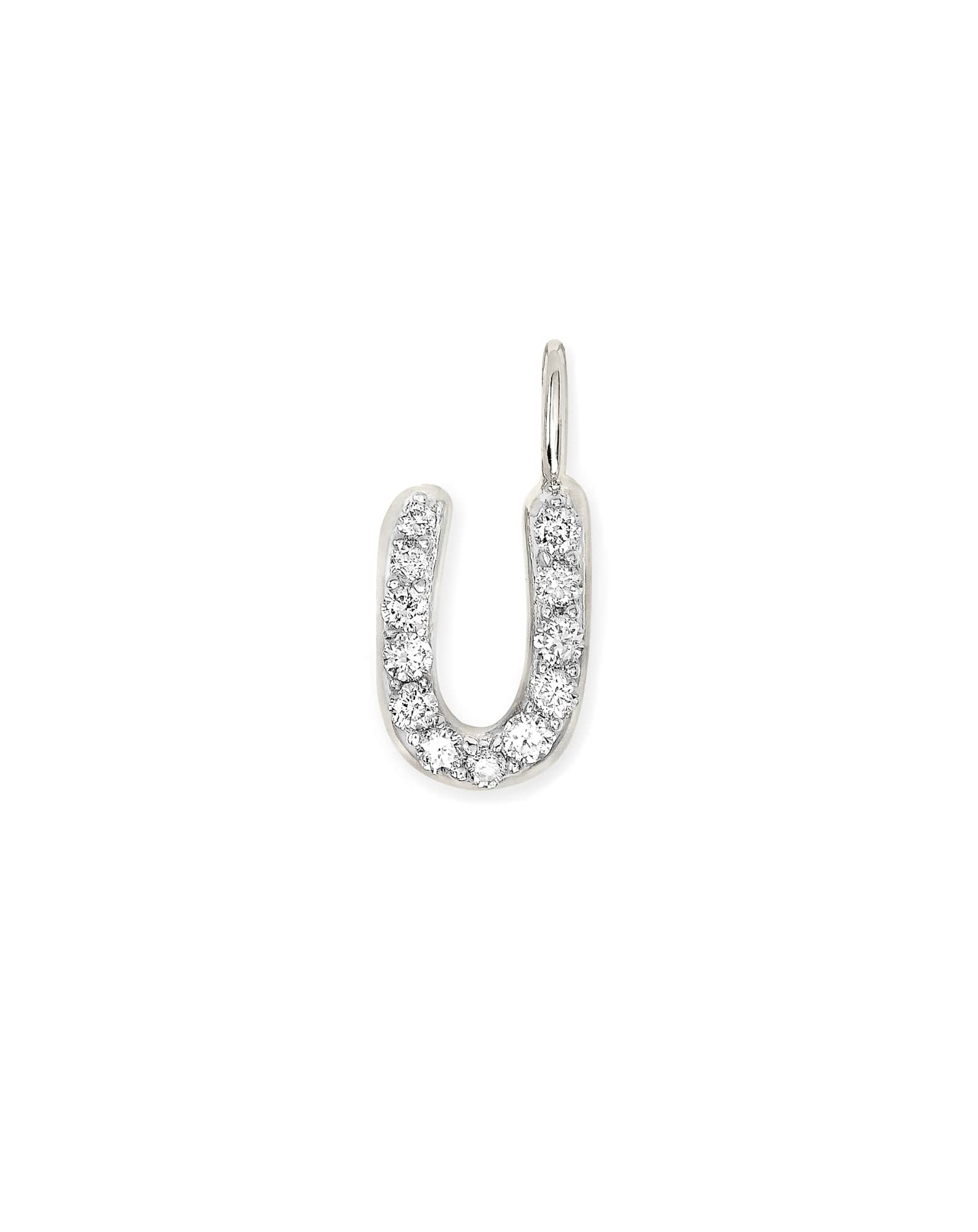 14k White Gold Letter U Charm in White Diamond
