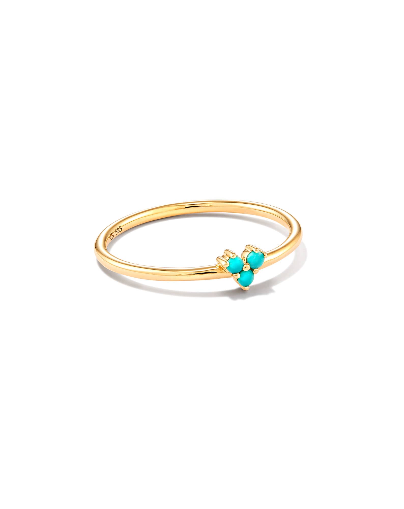 Three Stone Heart 14k Yellow Gold Band Ring in Turquoise