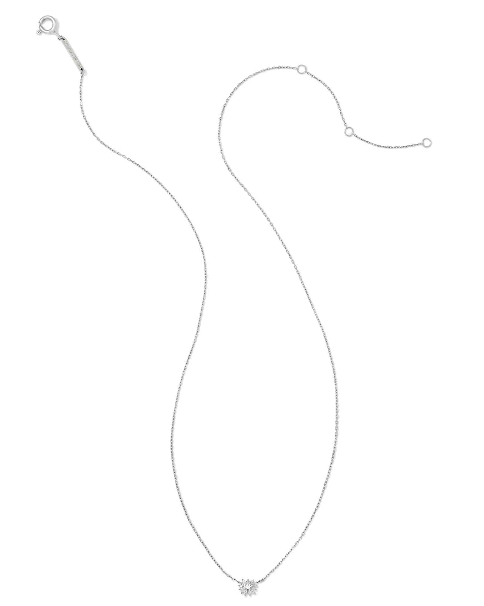 Tiny Flower 14k White Gold Pendant Necklace in White Diamond