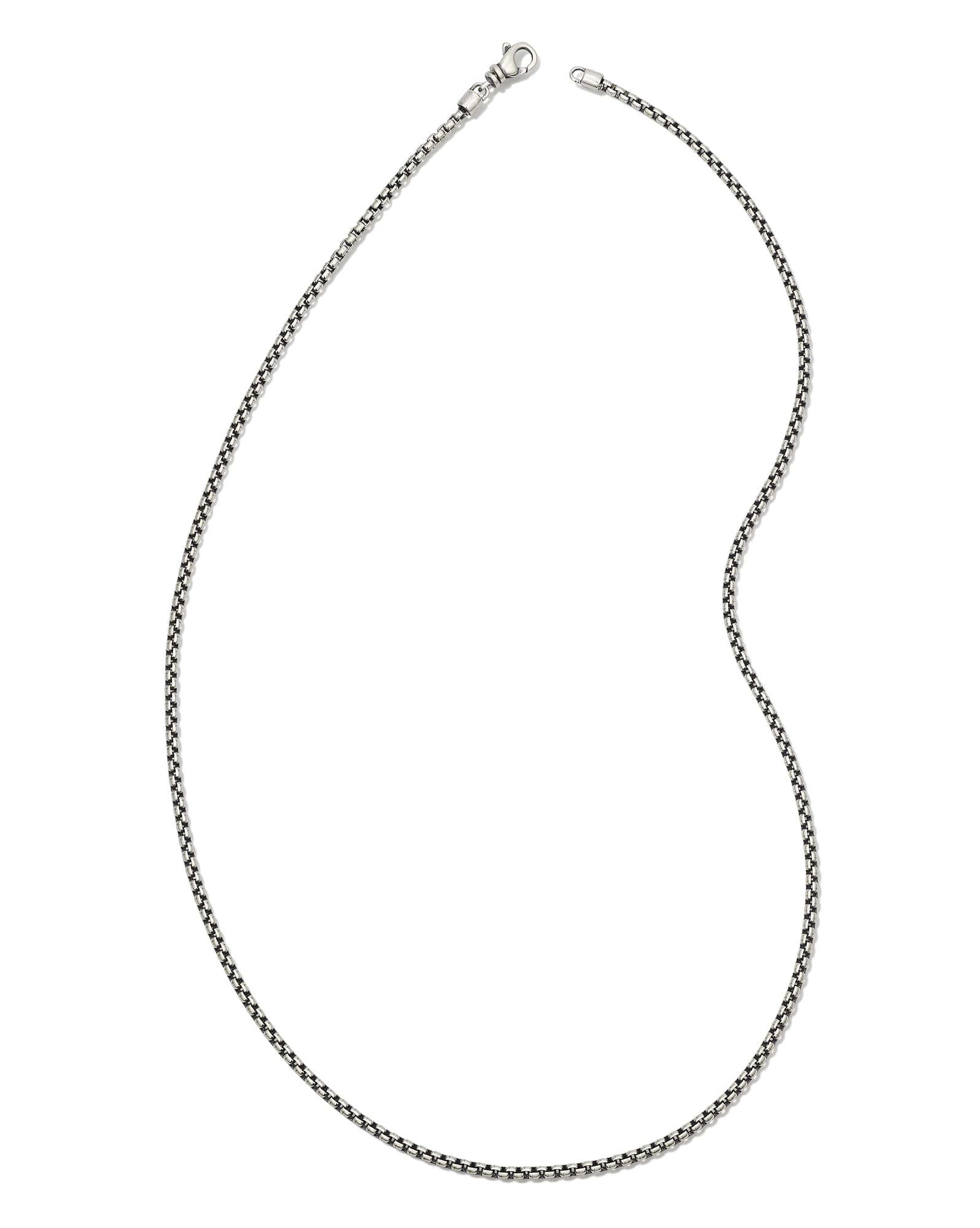 Beck 22" Thin Round Box Chain Necklace in Oxidized Sterling Silver