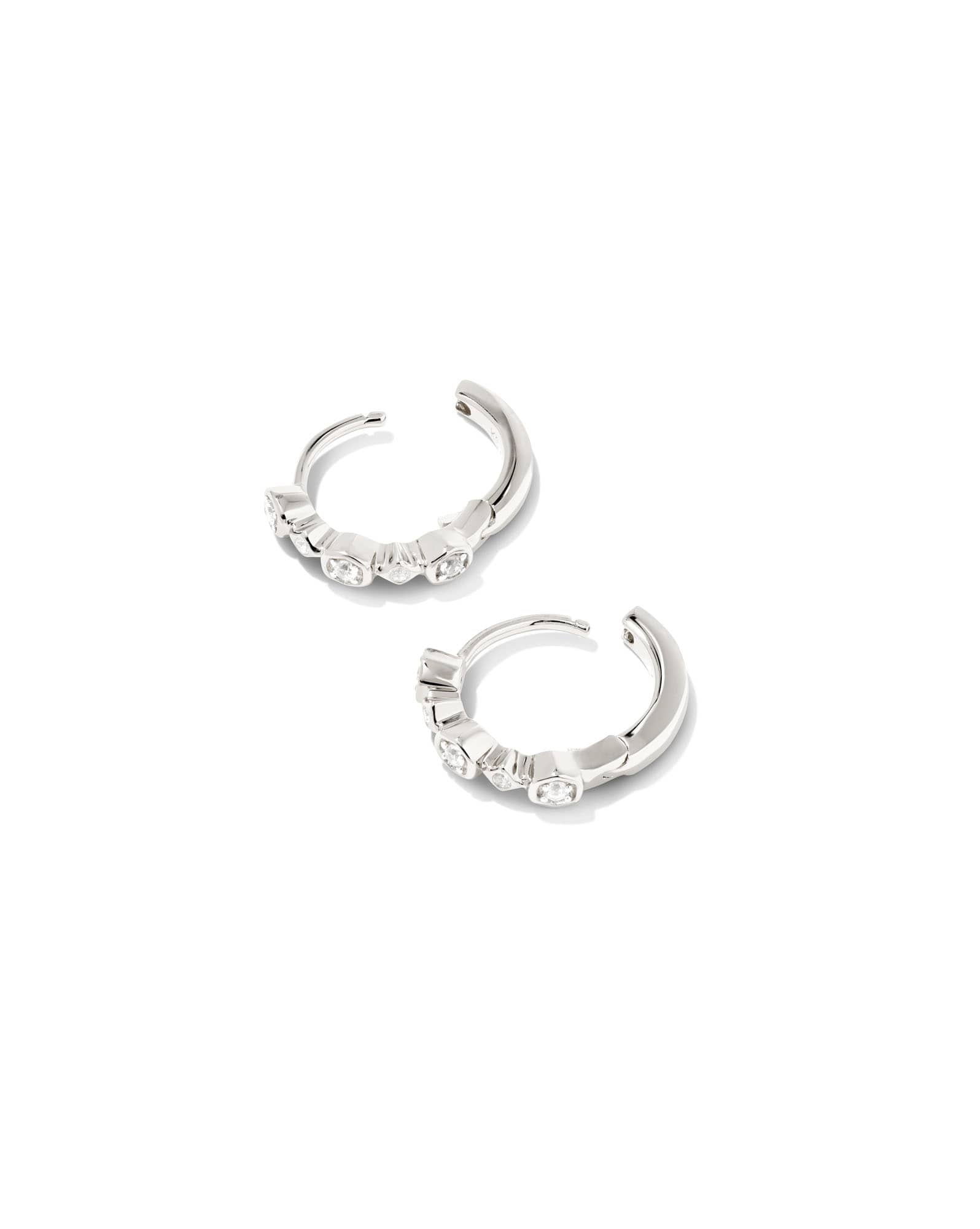 Davie Sterling Silver Trio Huggie Earrings in White Sapphire