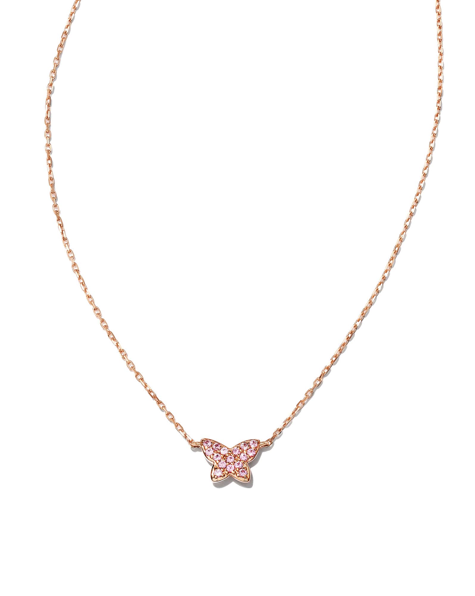 Butterfly 14k Rose Gold Pendant Necklace in Pink Sapphire