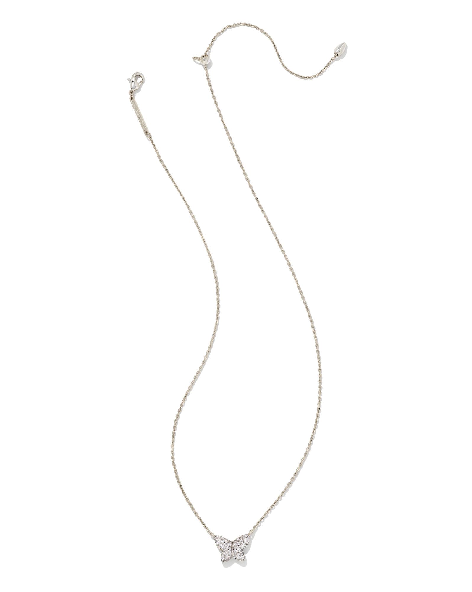 Lillia Butterfly Silver Pendant Necklace in White CZ