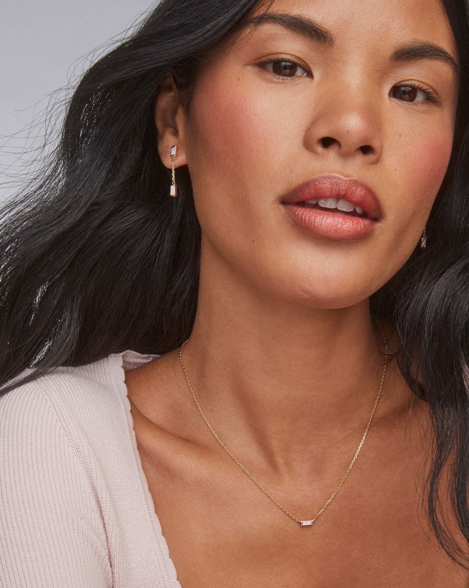 Juliette Gold Drop Earrings in Rose Quartz