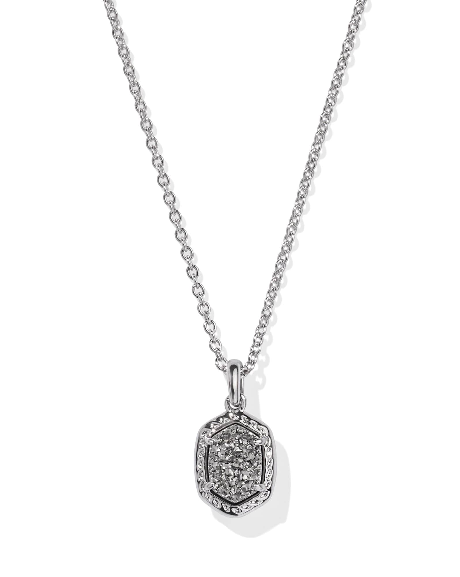 Daphne Silver Framed Short Pendant Necklace in Platinum Drusy