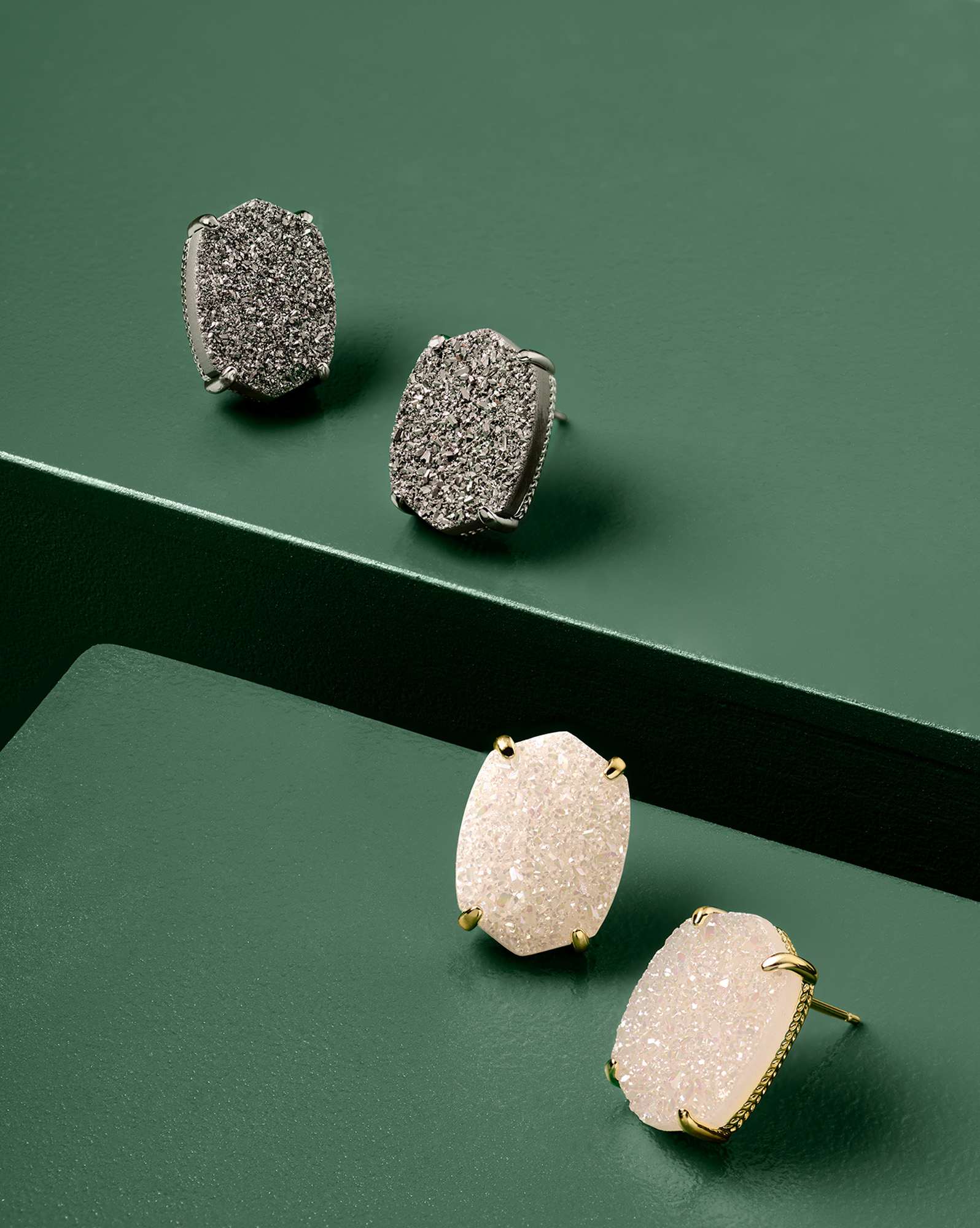 Daphne Silver Large Stud Earrings in Platinum Drusy