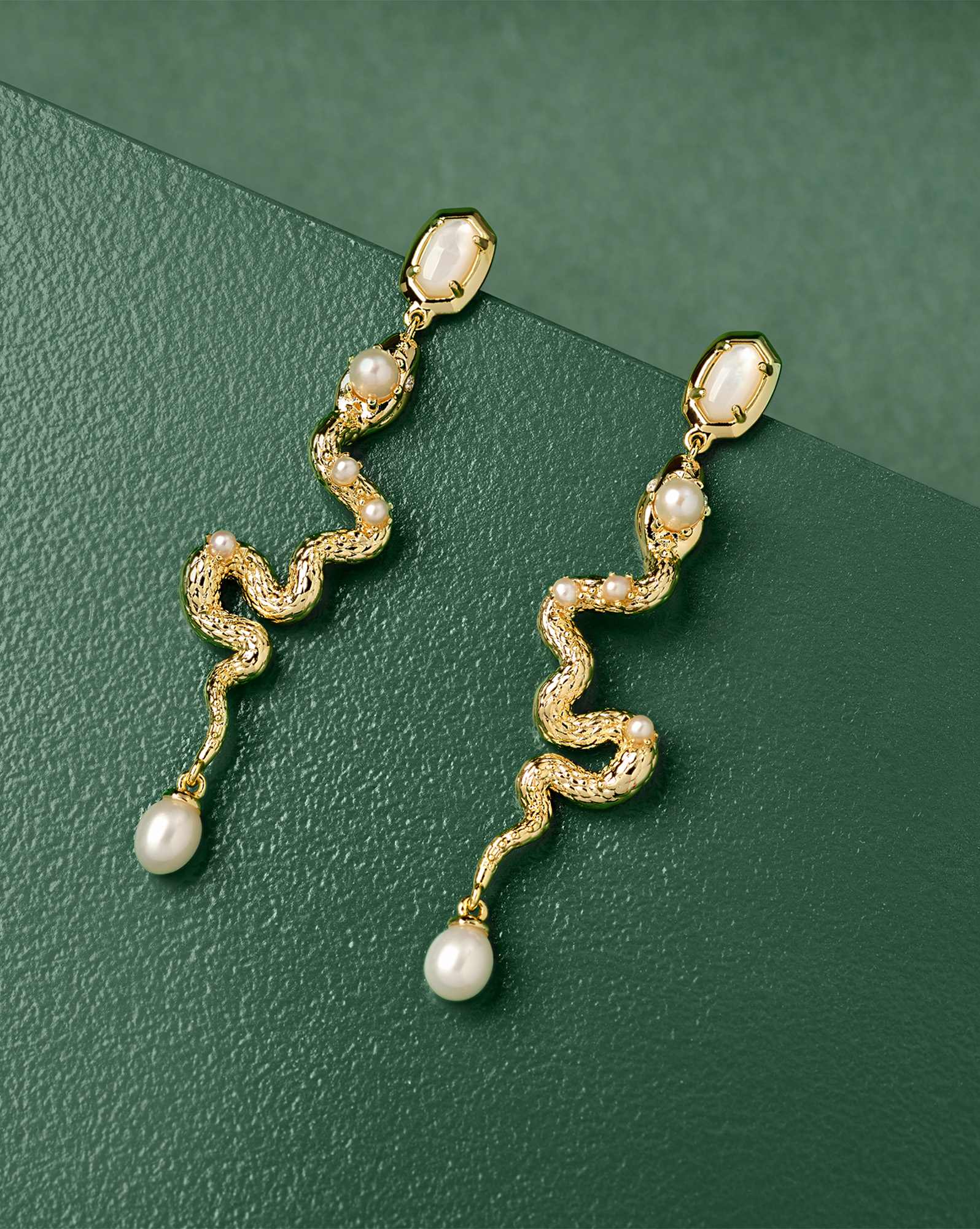 Lyle Gold Snake Linear Earrings in Ivory Mother-of-Pearl
