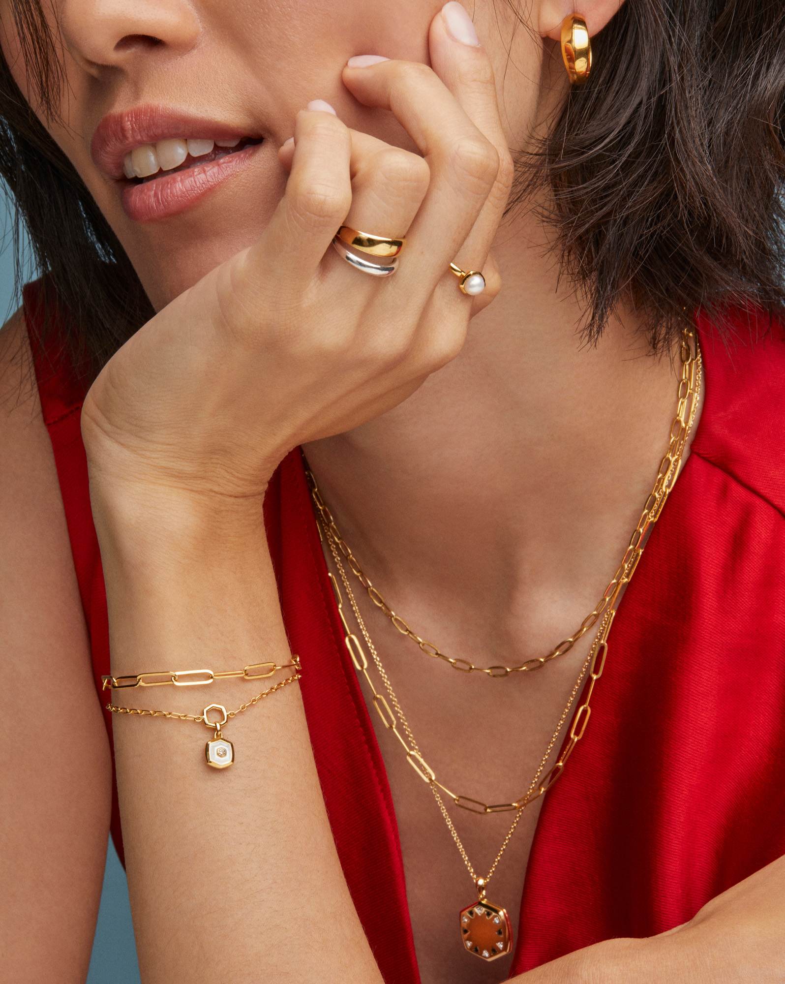 Davie 18k Gold Vermeil Stone Link and Chain Bracelet 