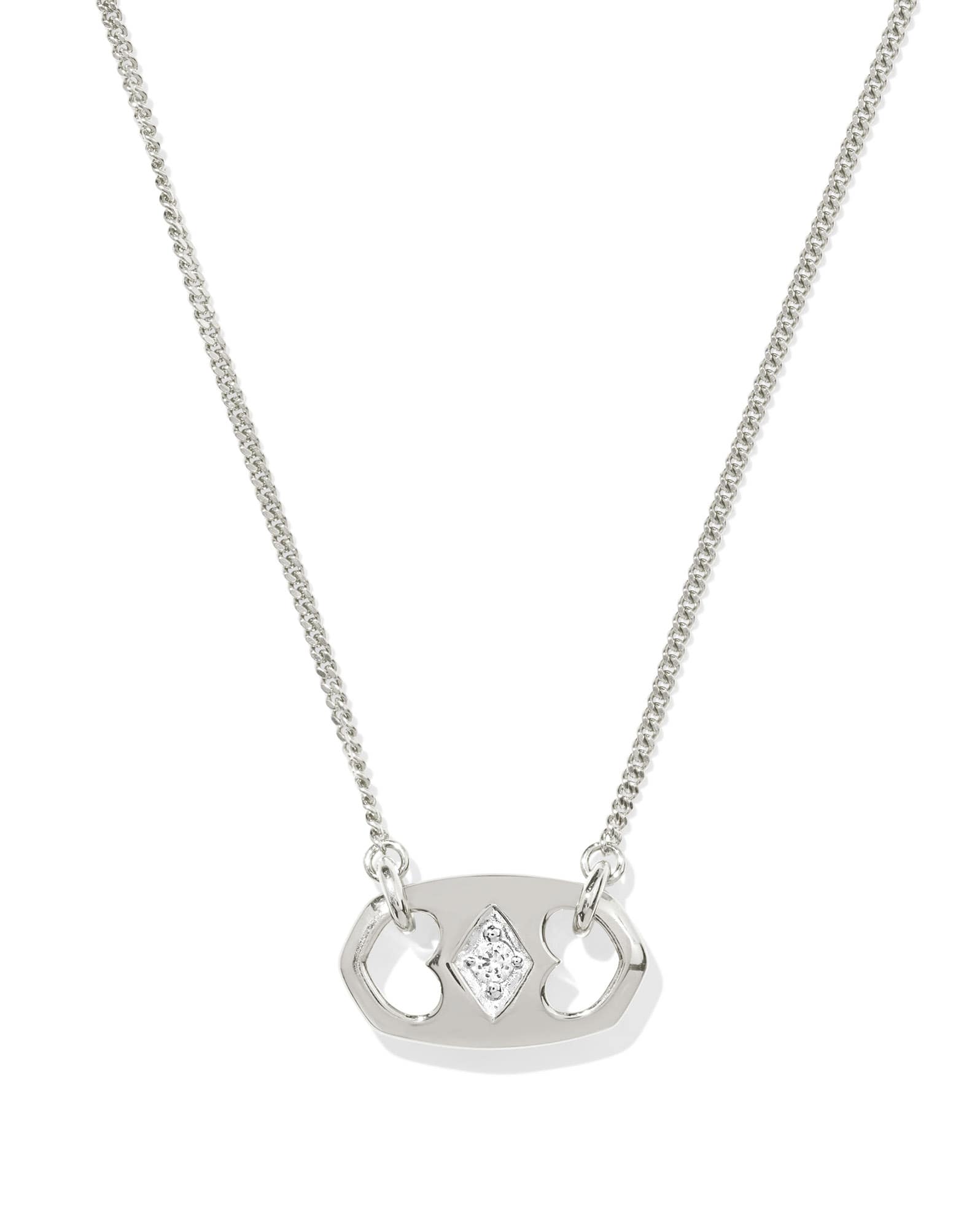 Elisa Sterling Silver Sparkle Tab Pendant Necklace in White Topaz