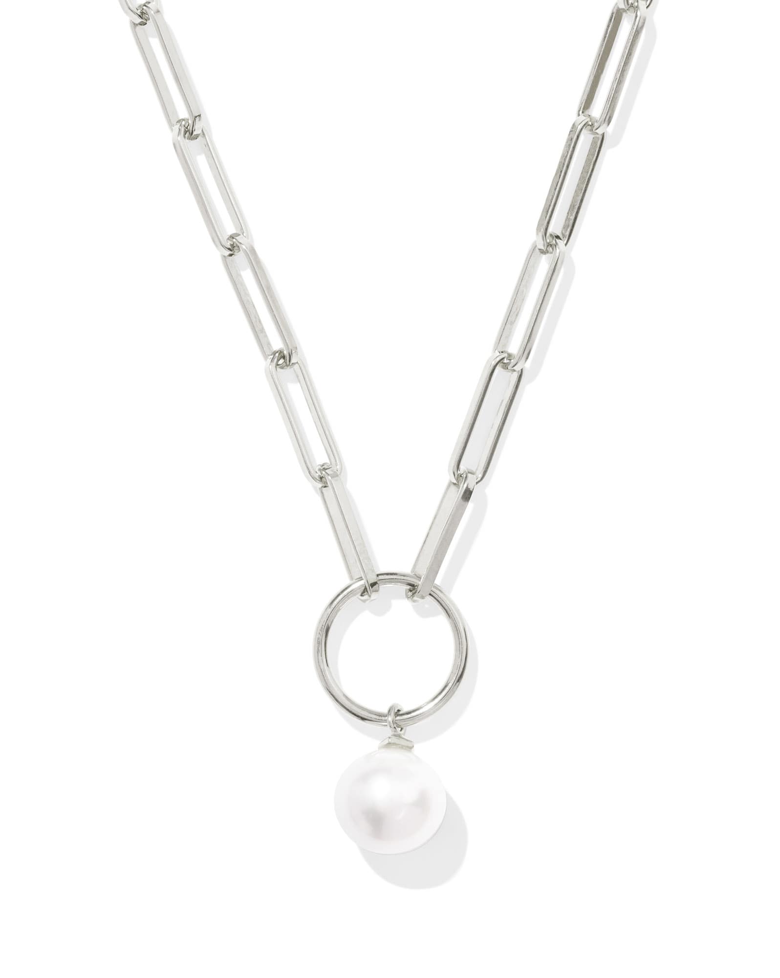 Jessica Sterling Silver Paperclip Necklace in Freshwater Cultured Pearl