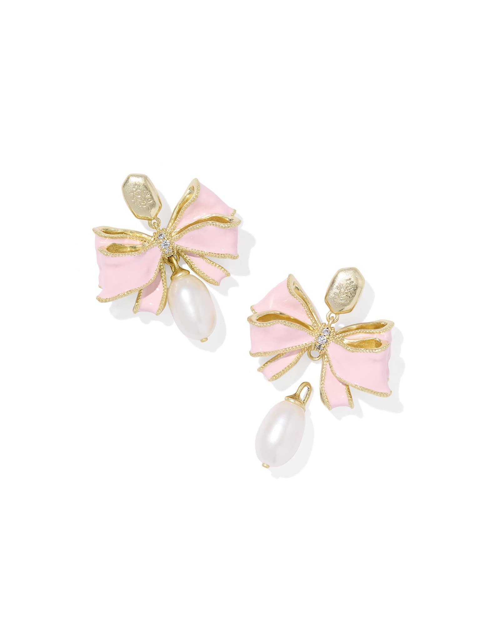 Kendra Scott x LoveShackFancy Pearl Bow Gold Statement Earrings 