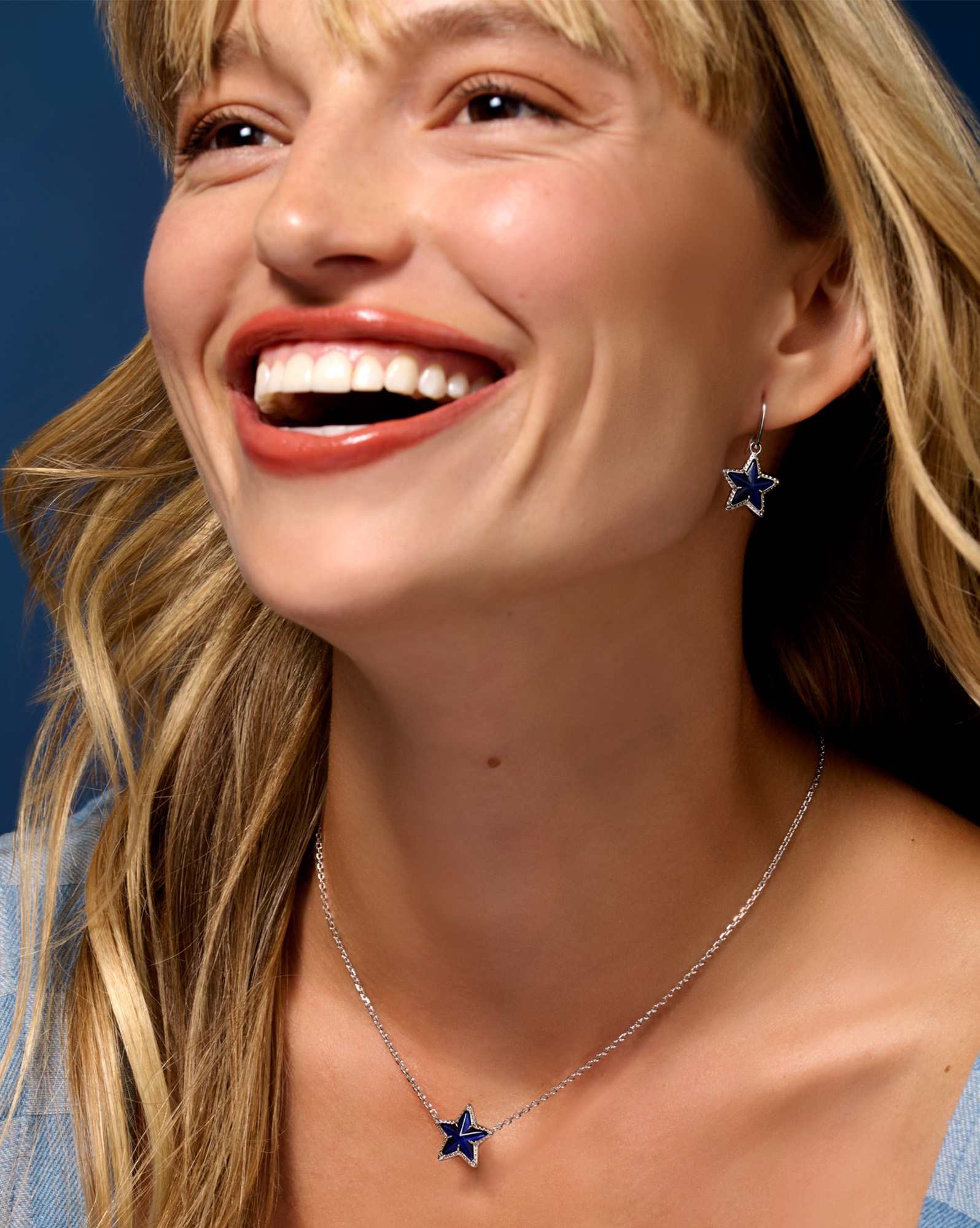 Cassidy Silver Drop Earrings in Navy Mother-of-Pearl