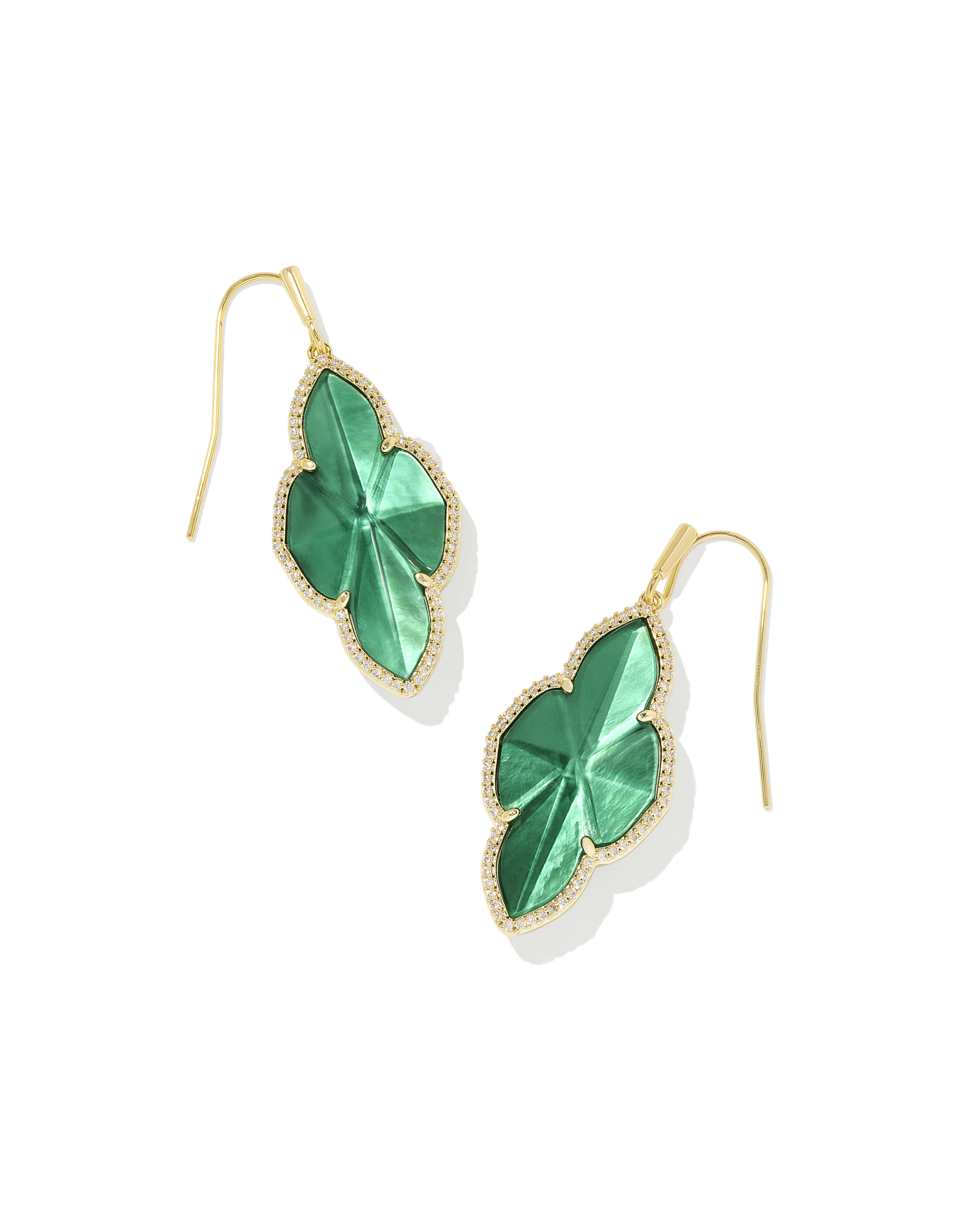 Abbie Gold Pave Frame Drop Earrings in Green Illusion