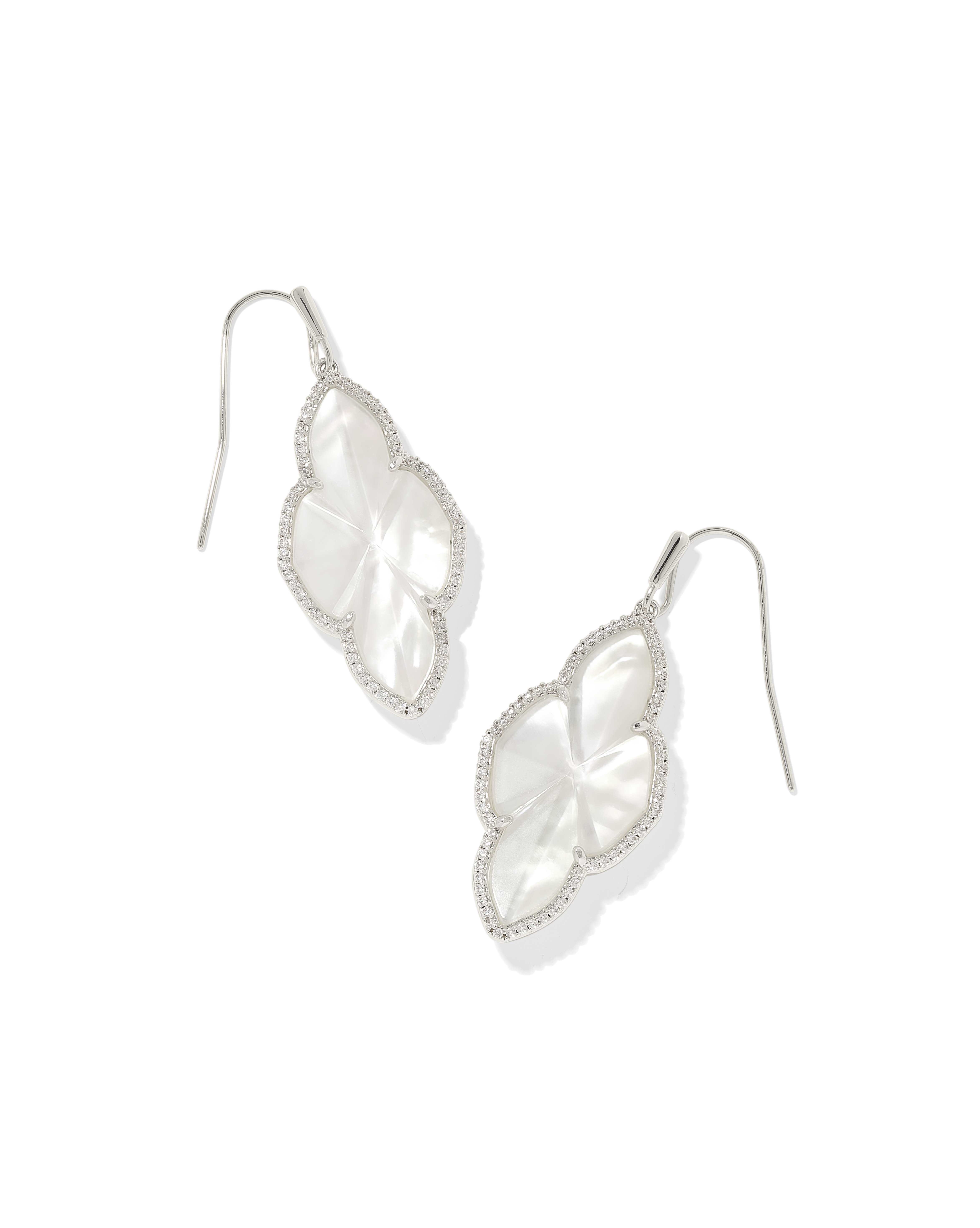 Abbie Silver Pave Frame Drop Earrings in Ivory Mother-of-Pearl