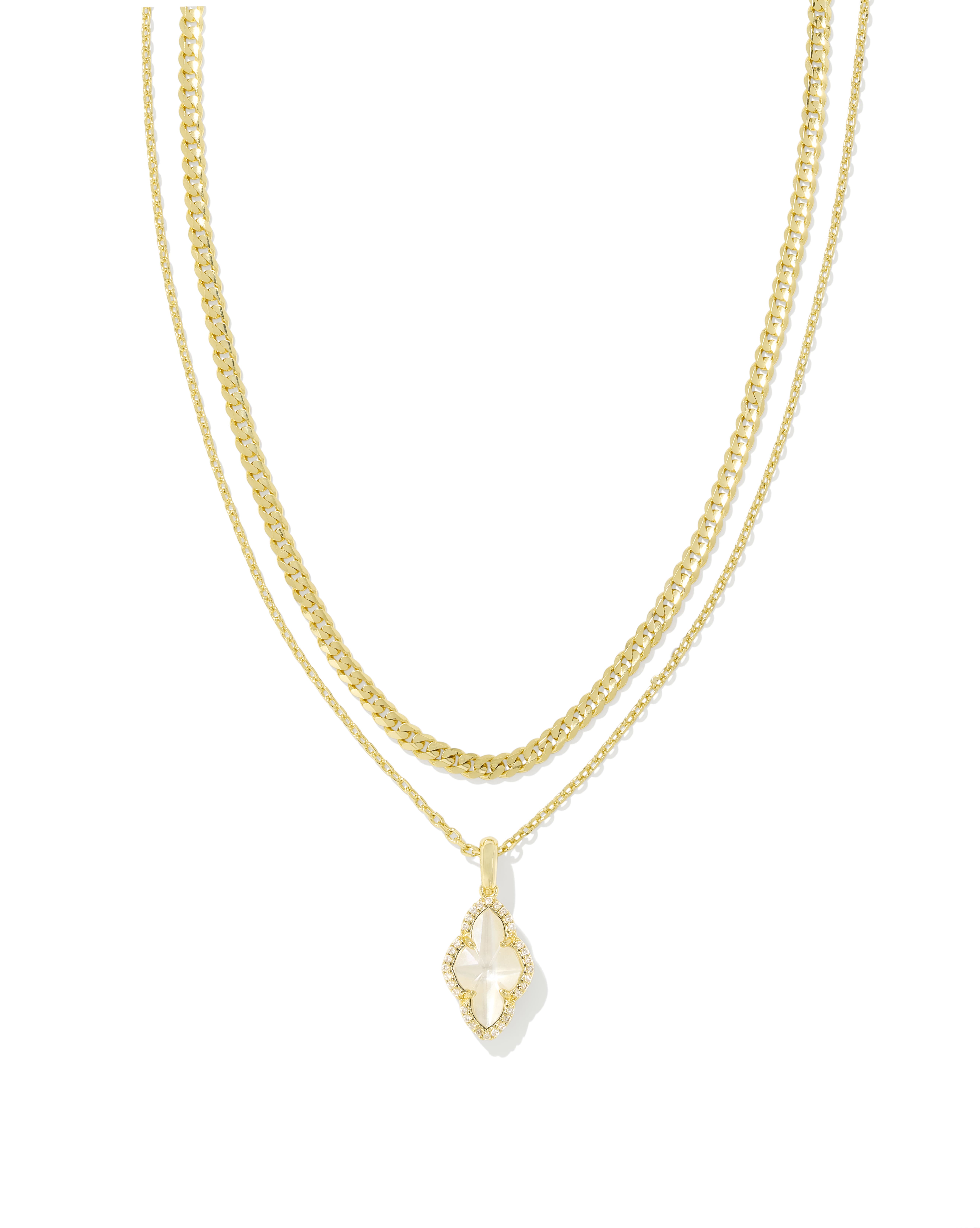 Abbie Gold Pave Frame Multi Strand Necklace in Ivory Mother-of-Pearl