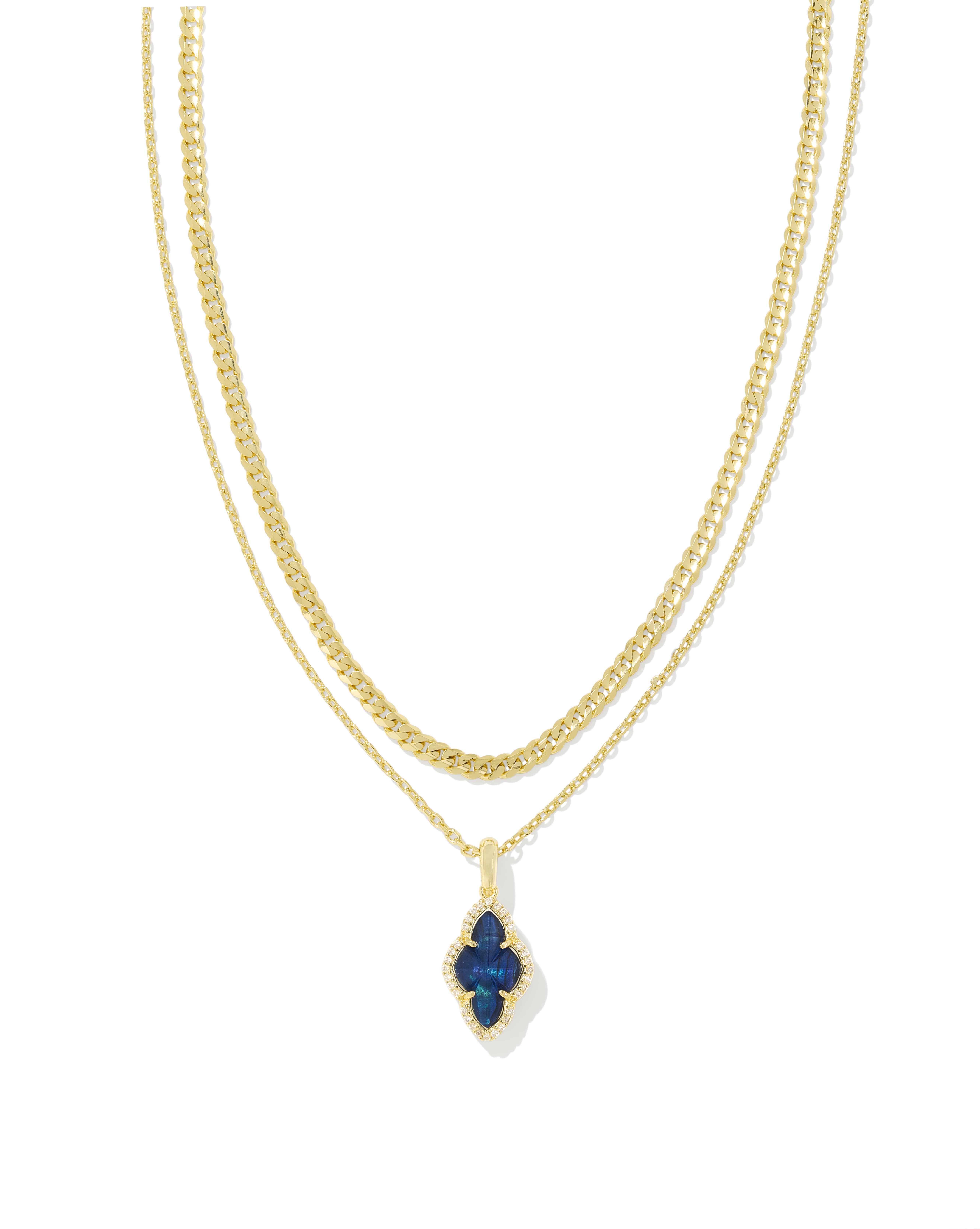 Abbie Gold Pave Frame Multi Strand Necklace in Navy Abalone