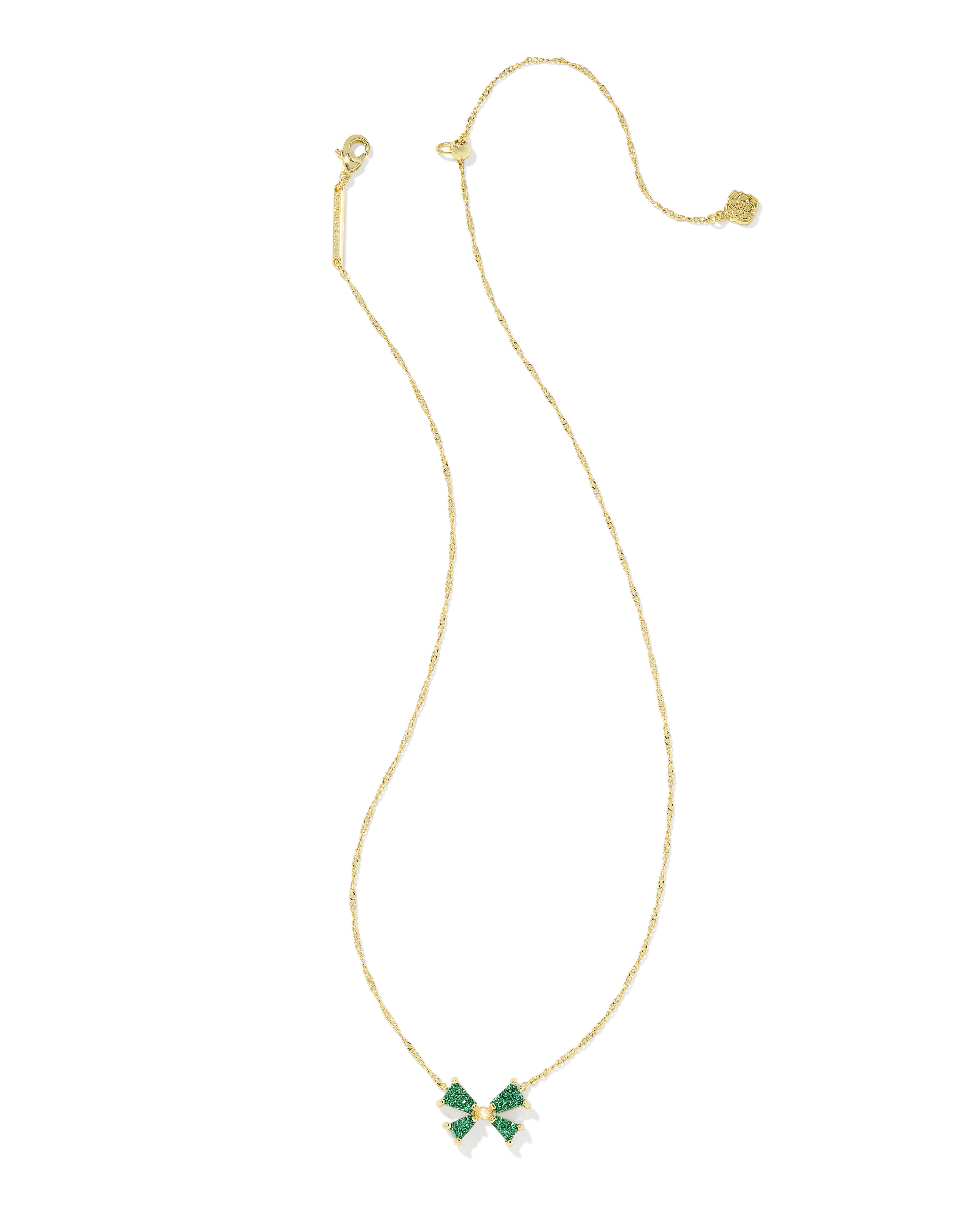 Blair Gold Bow Small Short Pendant Necklace in Emerald Drusy