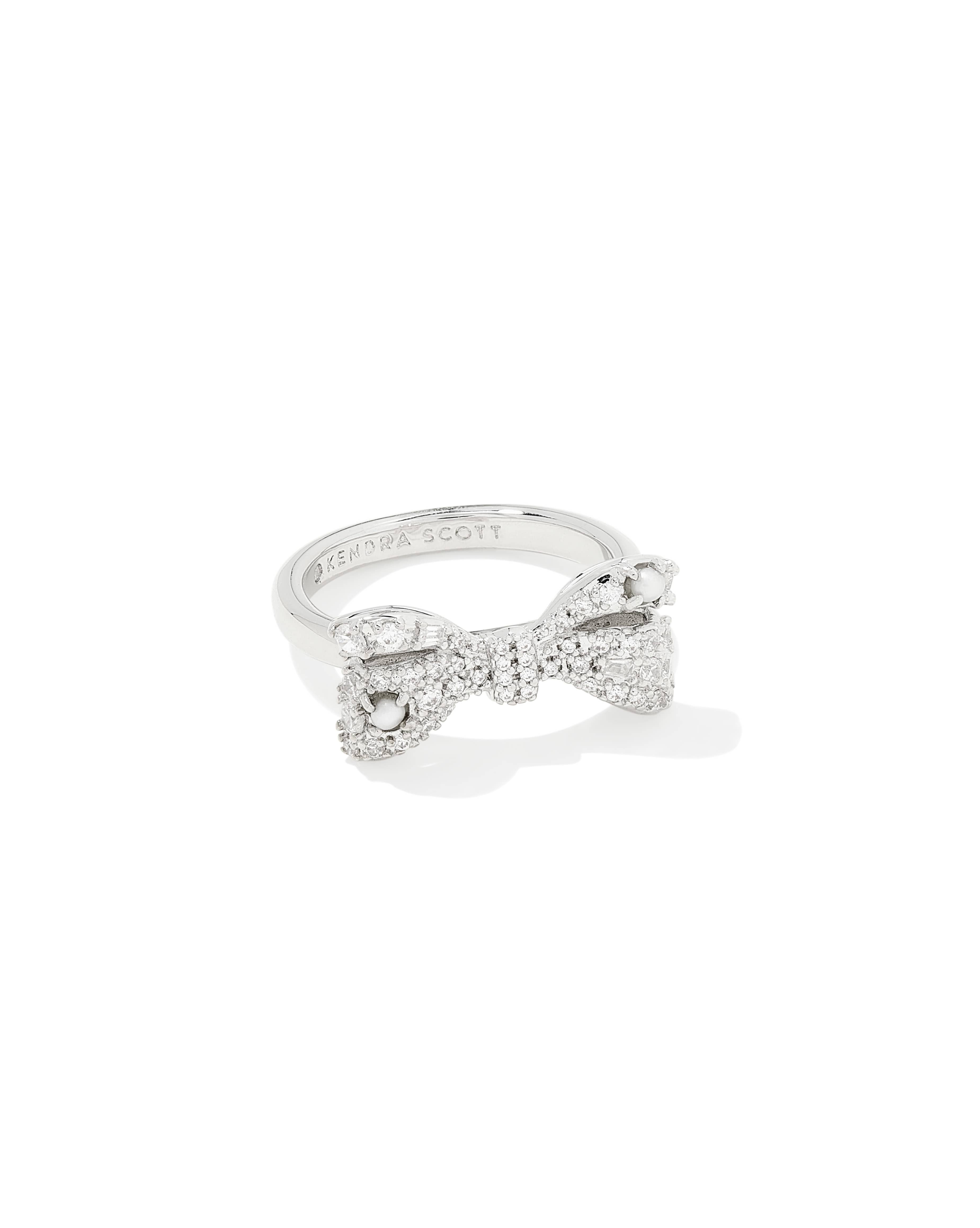 Krista Silver Bow Cocktail Ring in White Mix