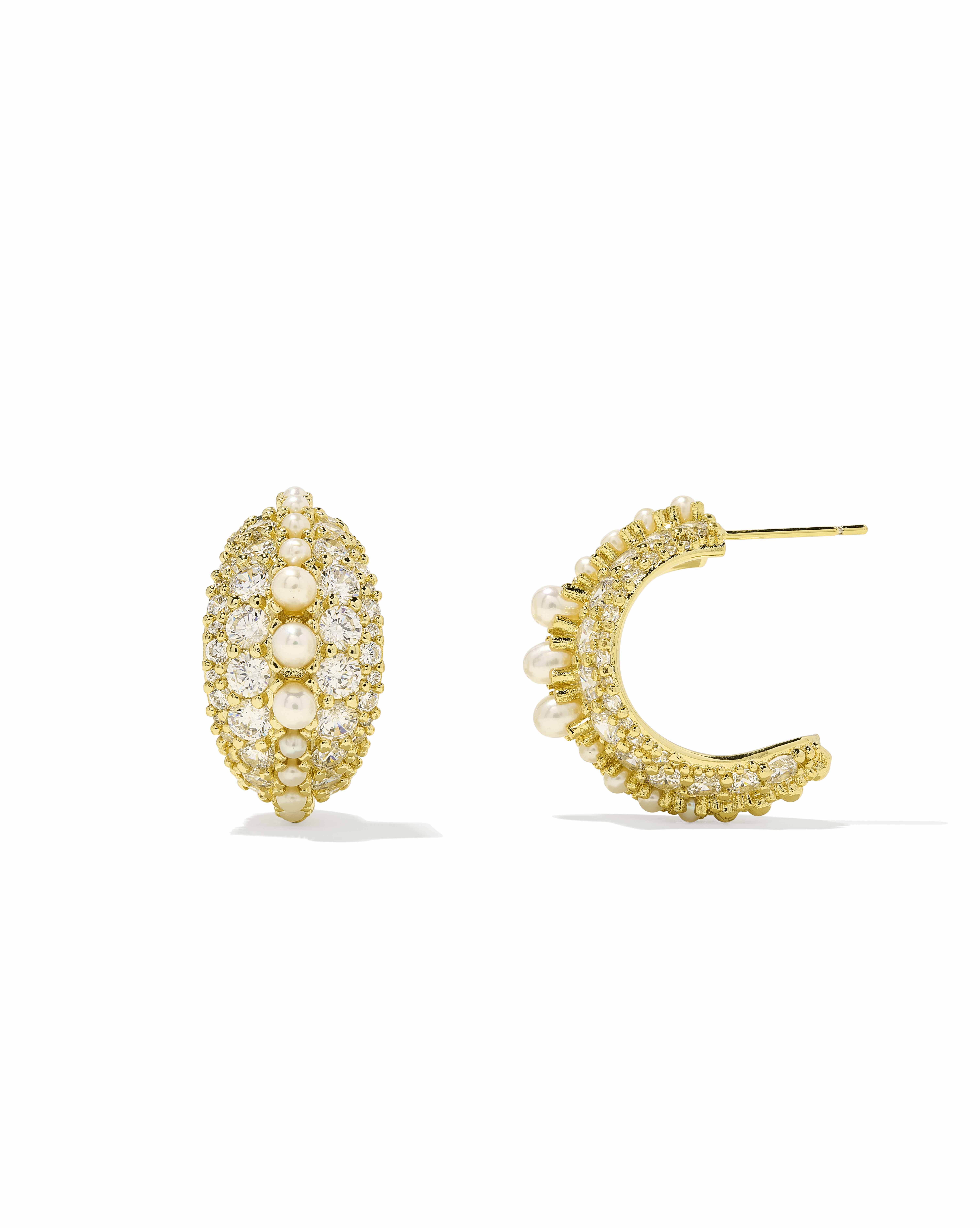 Krista Gold Hoop Earrings in White Mix