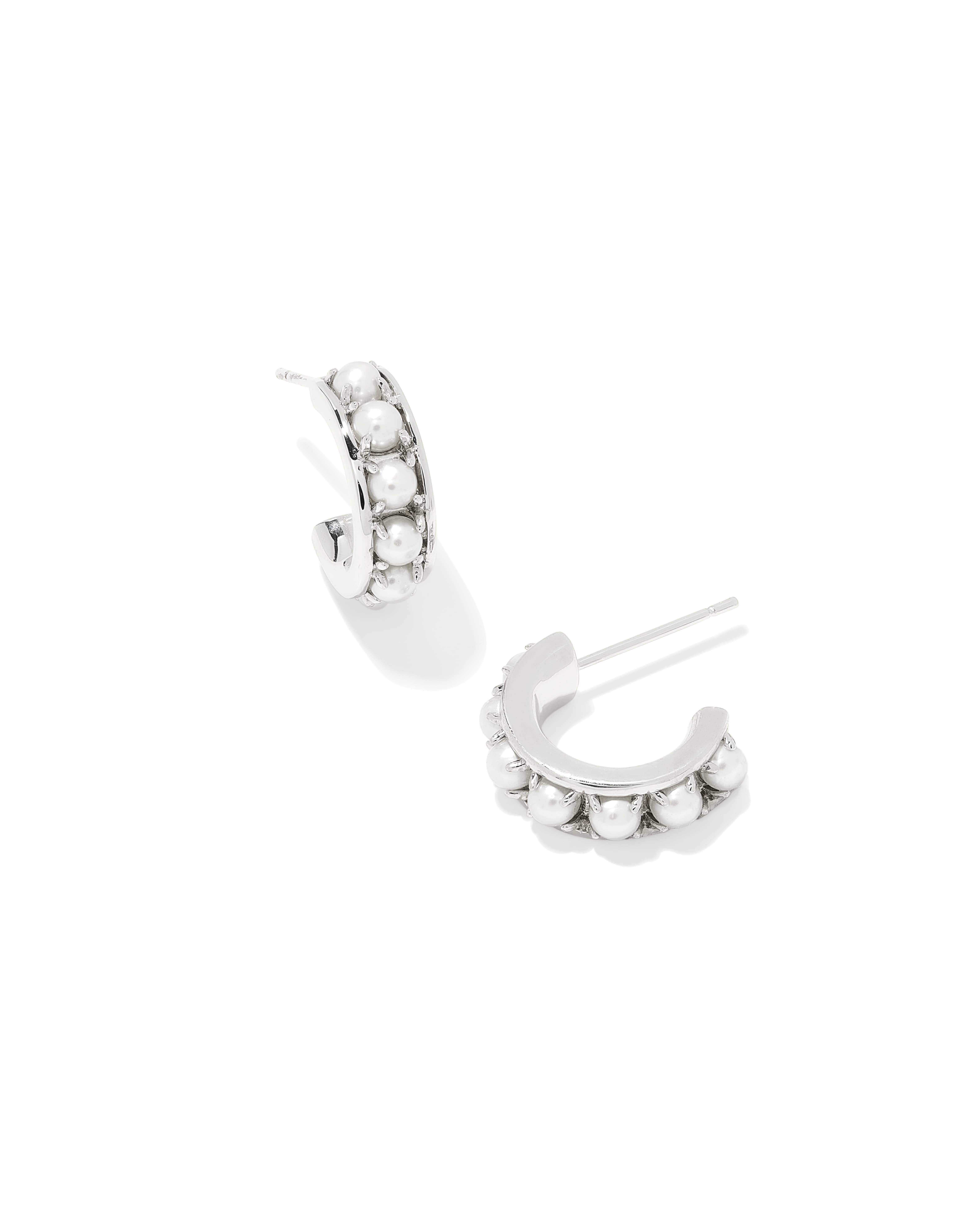 Krista Silver Huggie Earrings in Freshwater Cultured Pearl 