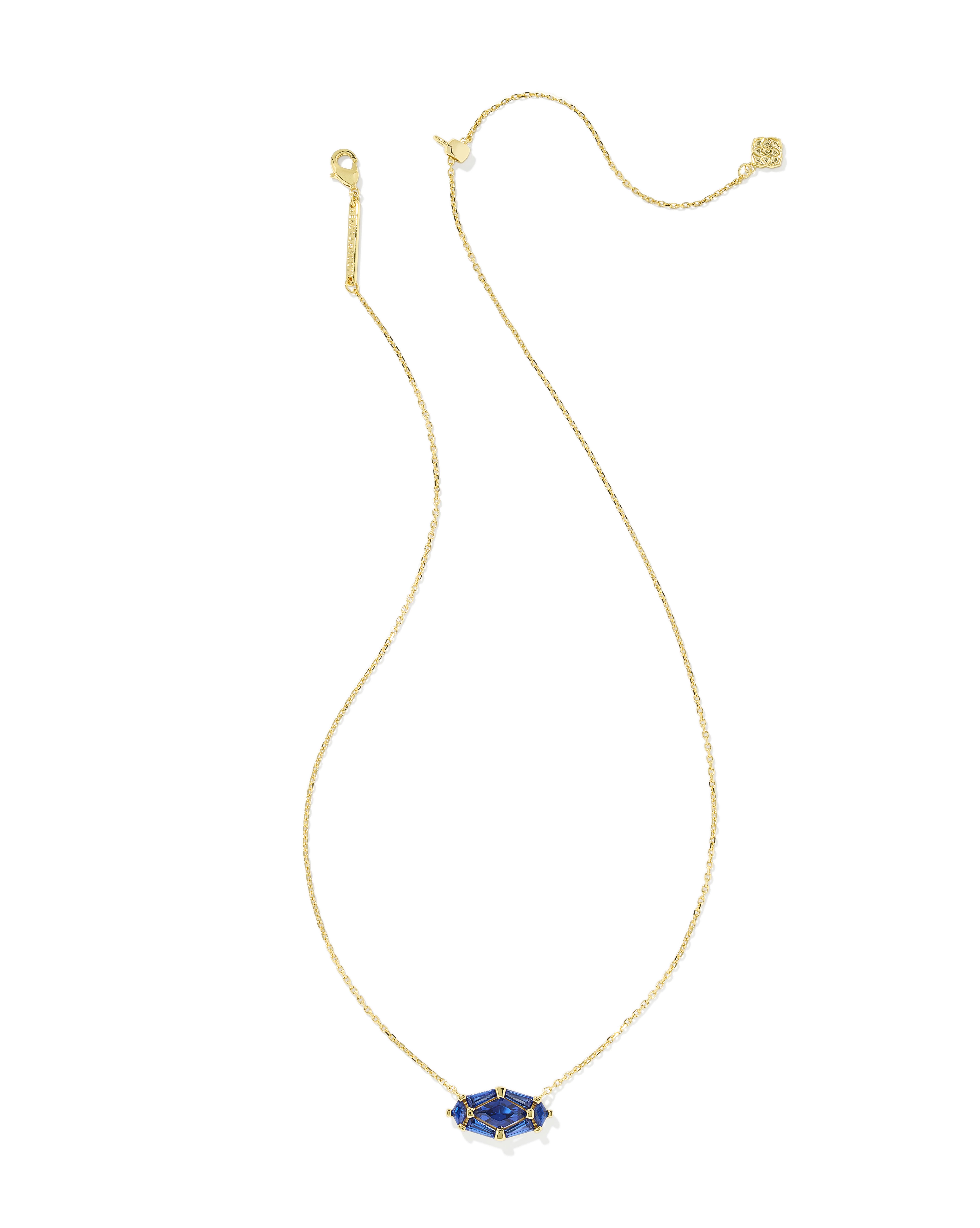 Lindy Rae Elisa Gold Short Pendant Necklace in Blue Crystal