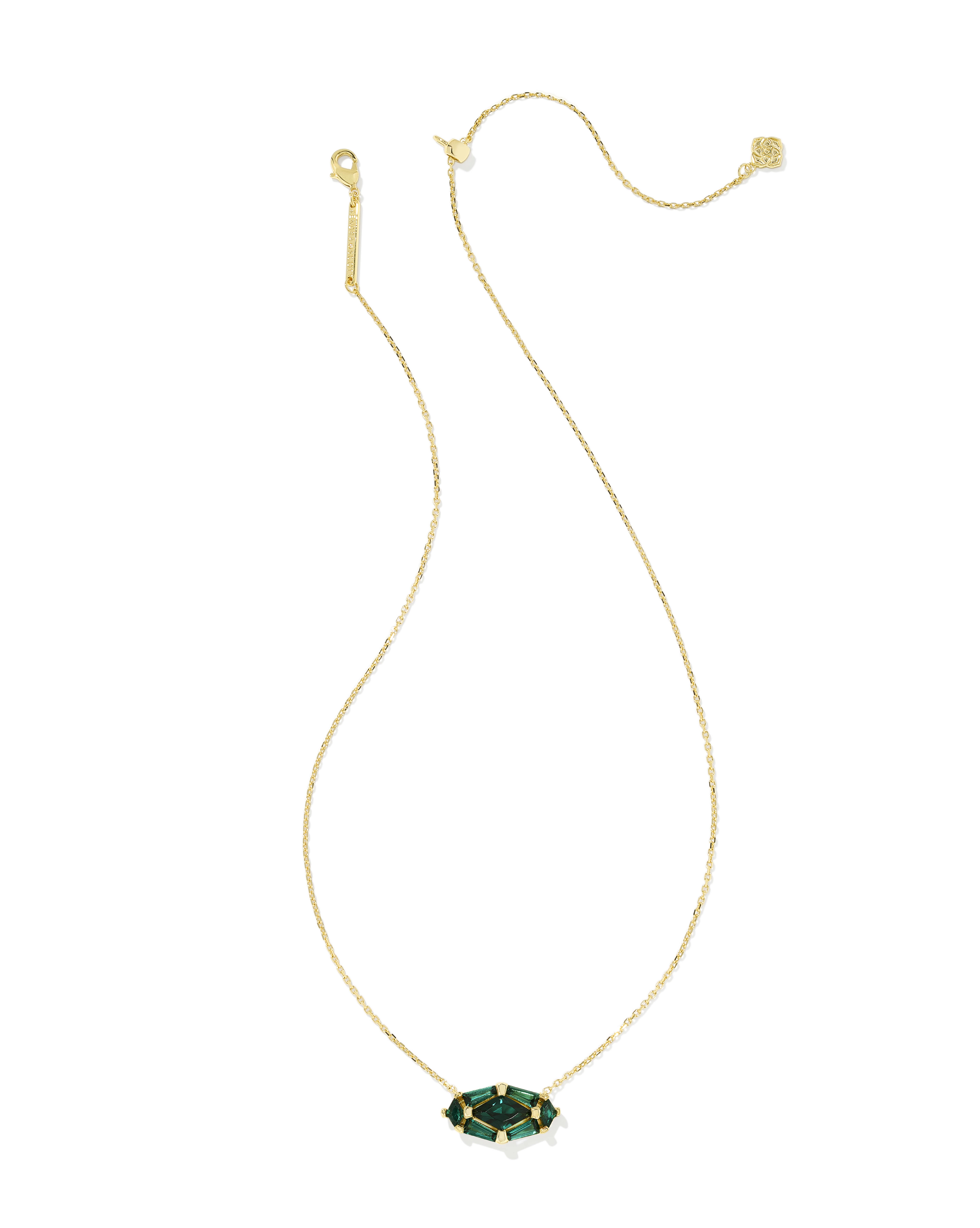 Lindy Rae Elisa Gold Short Pendant Necklace in Green Crystal