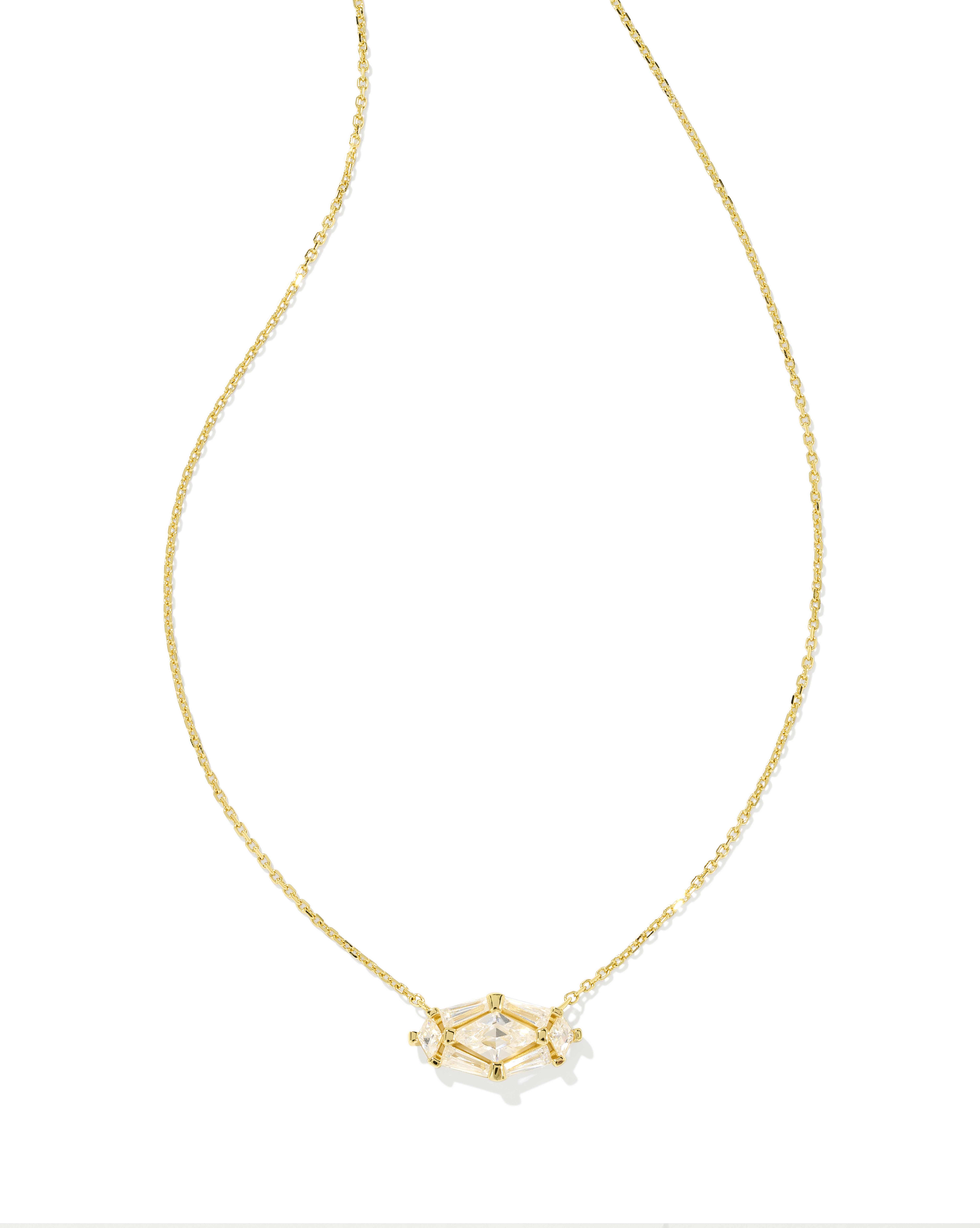 Lindy Rae Elisa Gold Short Pendant Necklace in White CZ