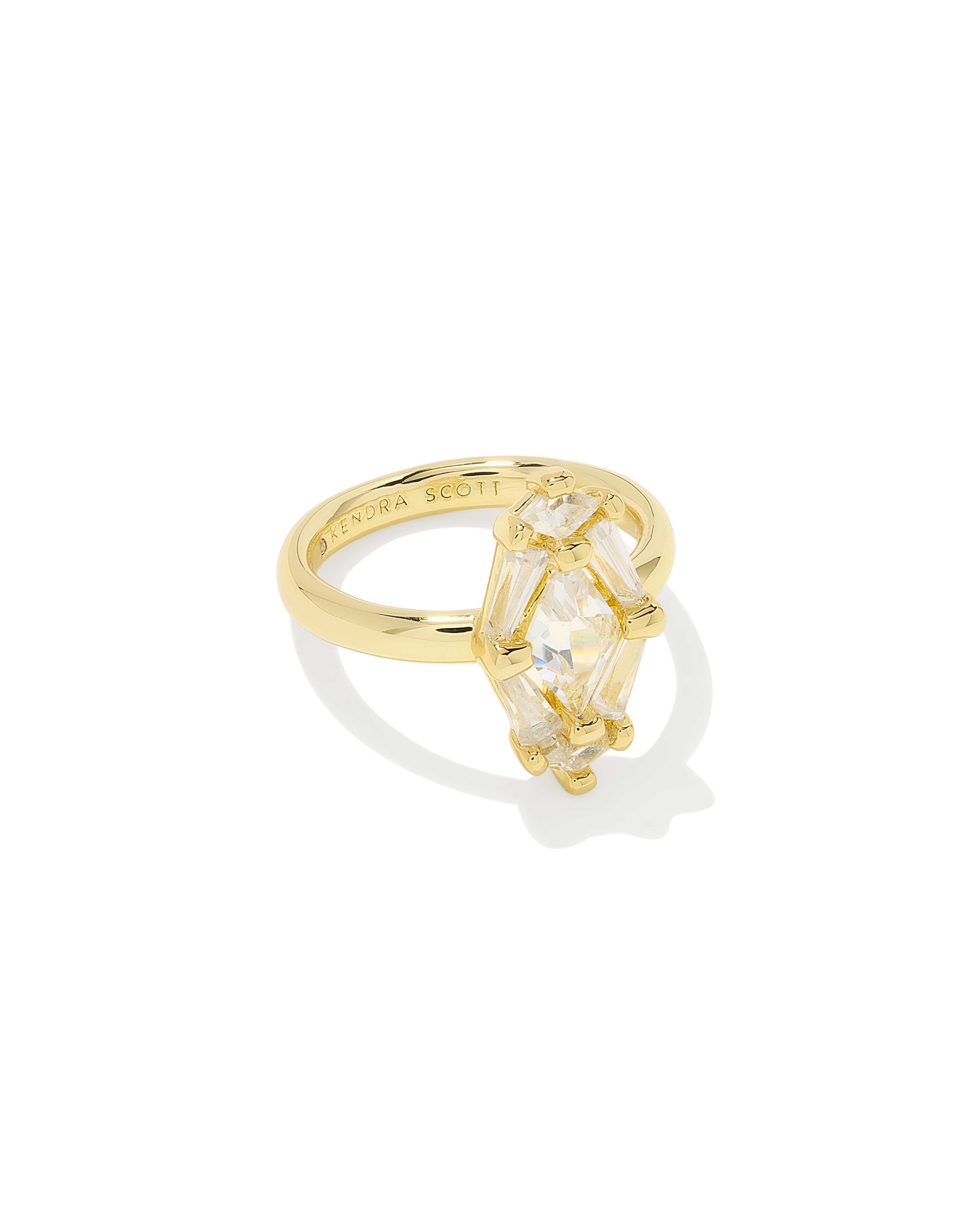 Lindy Rae Elyse Gold Cocktail Ring in White CZ