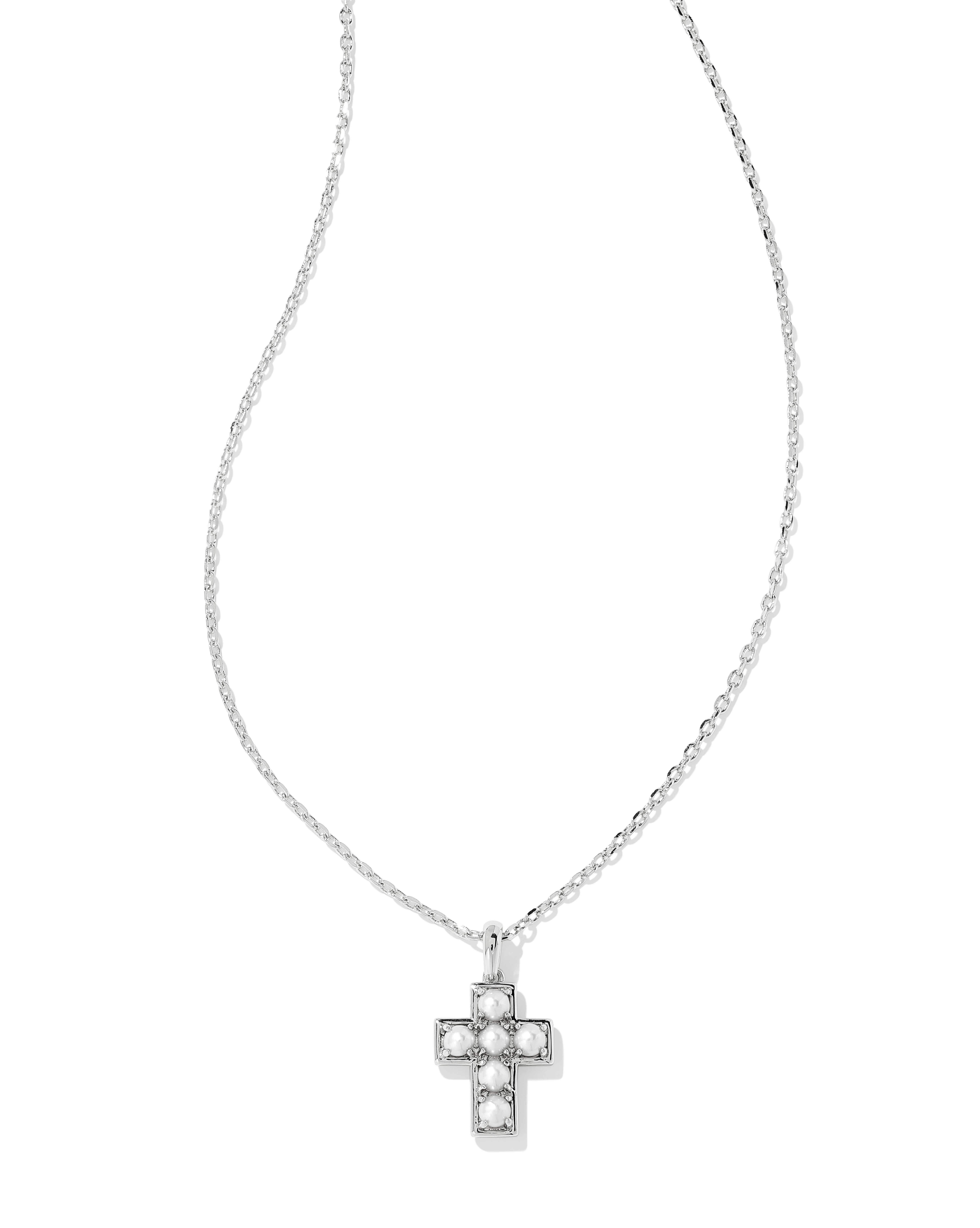 Pearl Silver Cross Short Pendant Necklace in Freshwater Cultured Pearl