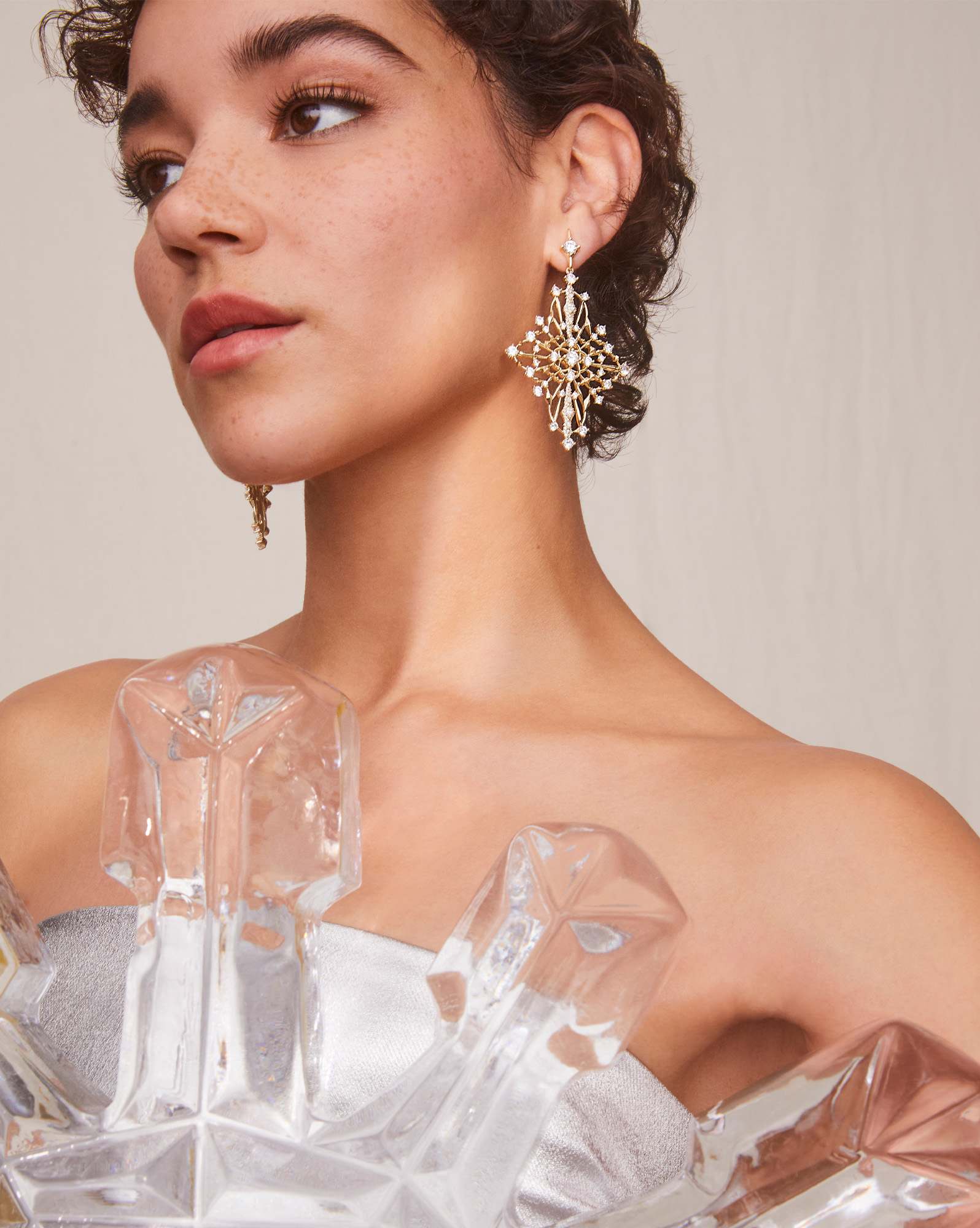 Rosalie Gold Statement Earrings in White CZ